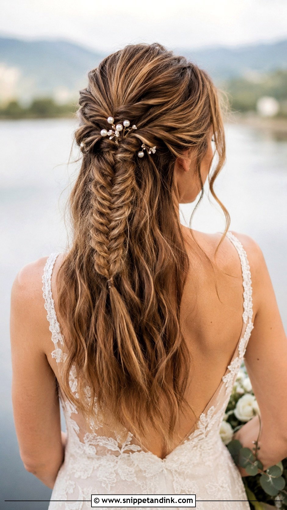 Fishtail Braid Half Up Wedding Hair - Snippet and Ink - 20 Medium Half-Up Half-Down Wedding Hair Ideas