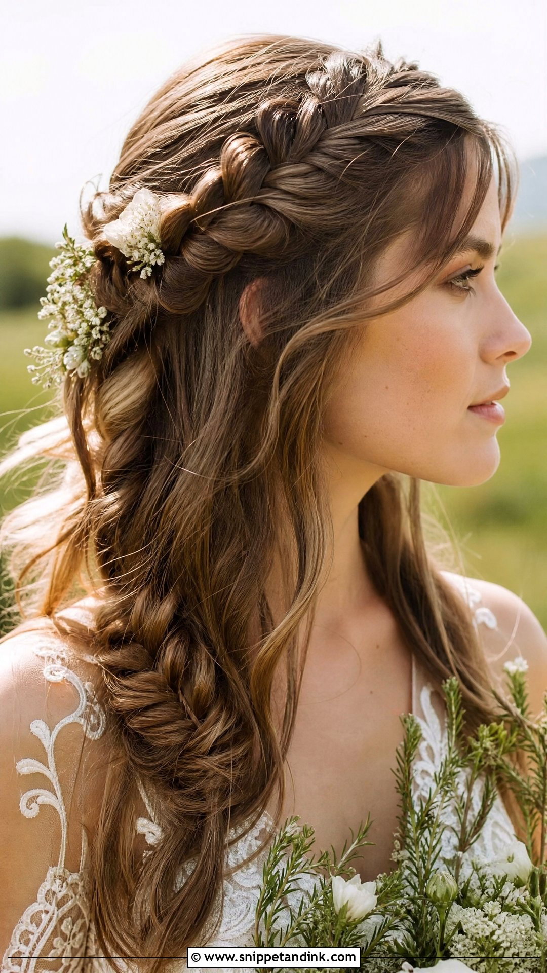 Fishtail Braid Half Up Wedding Hair for Medium Hair - Snippet and Ink - 20 Medium Hair Wedding Styles