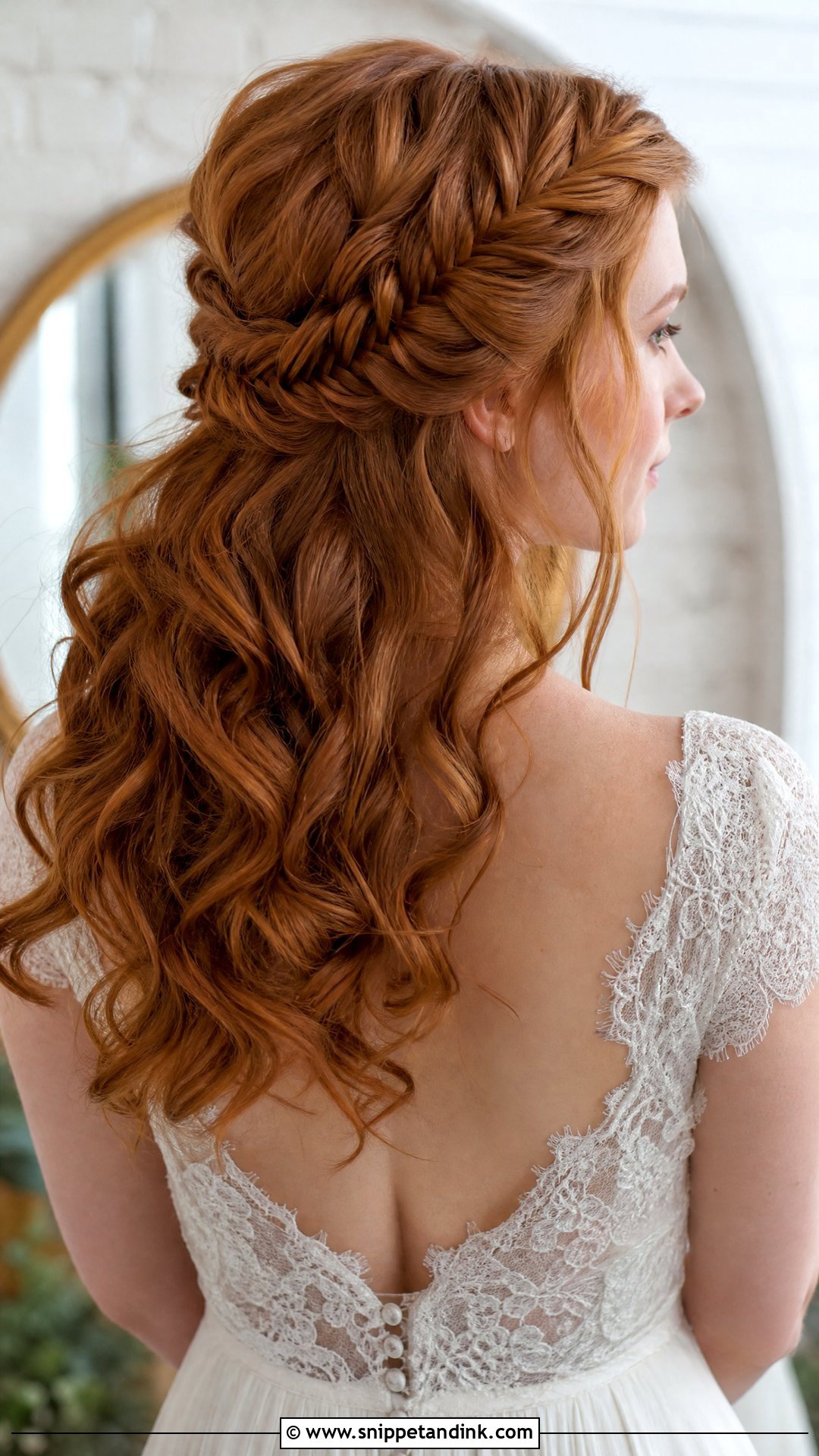 Fishtail Braid Half Up With Curls - Snippet and Ink - 20 Half-Up Braid Bridal Hair Ideas