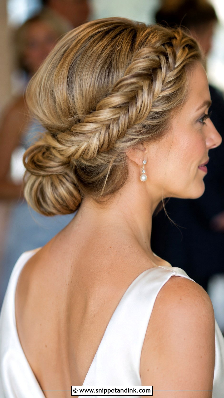 Fishtail Braid Low Bun Wedding Hair - Snippet and Ink - 15 Low Bun with Braid Wedding Hair Ideas