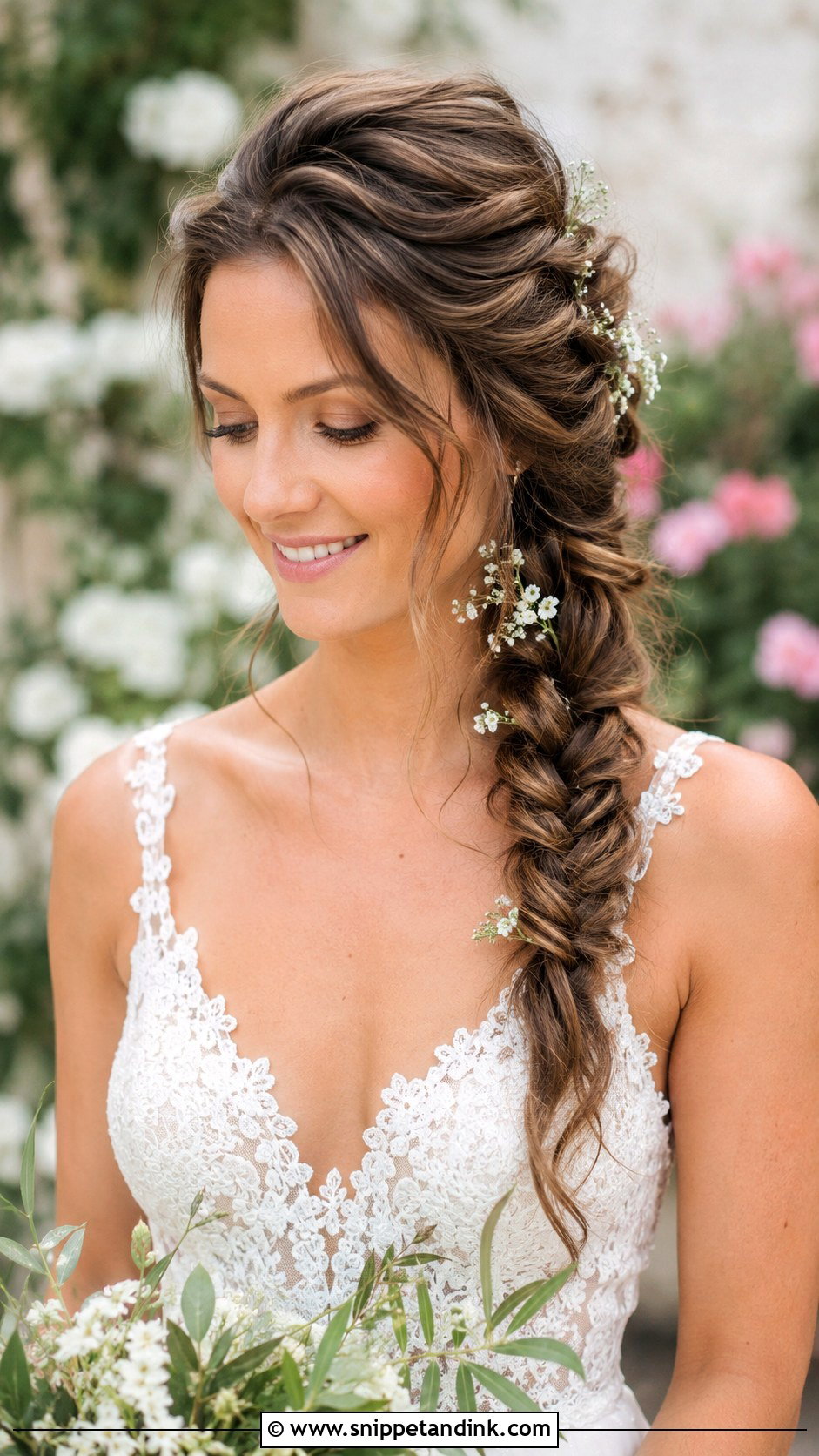 Fishtail Braid Over One Shoulder - Snippet and Ink - 25 Bridal Hair for Round Face Ideas