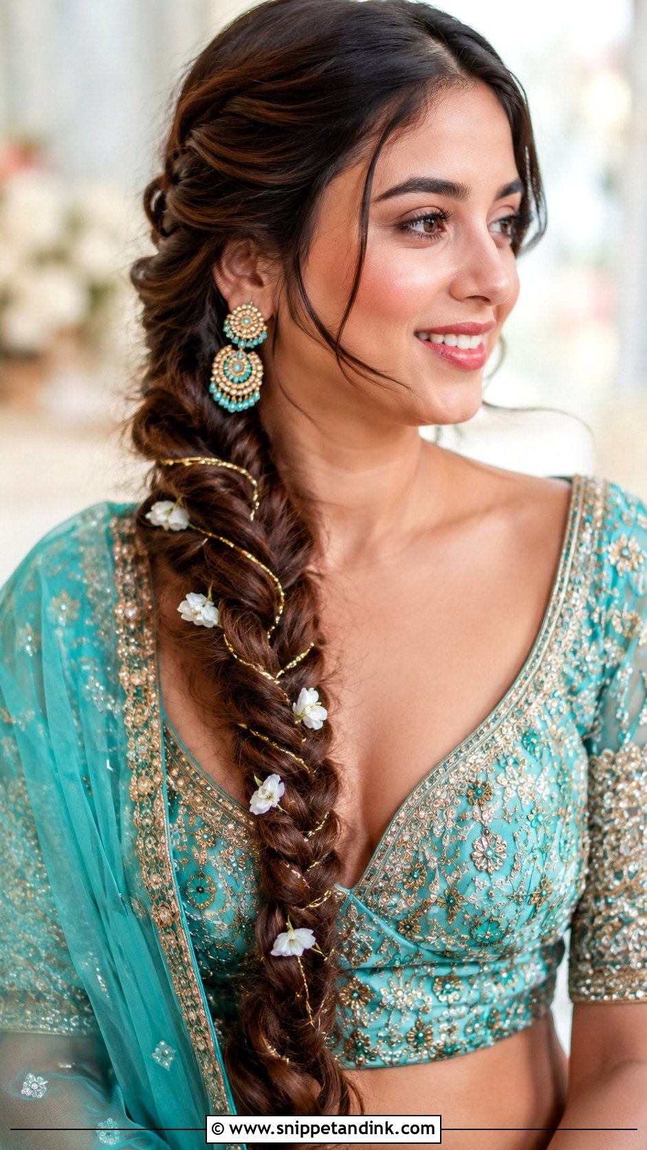 Fishtail Braid Over Shoulder - Snippet and Ink - 25 Indian Marriage Hairstyle Ideas
