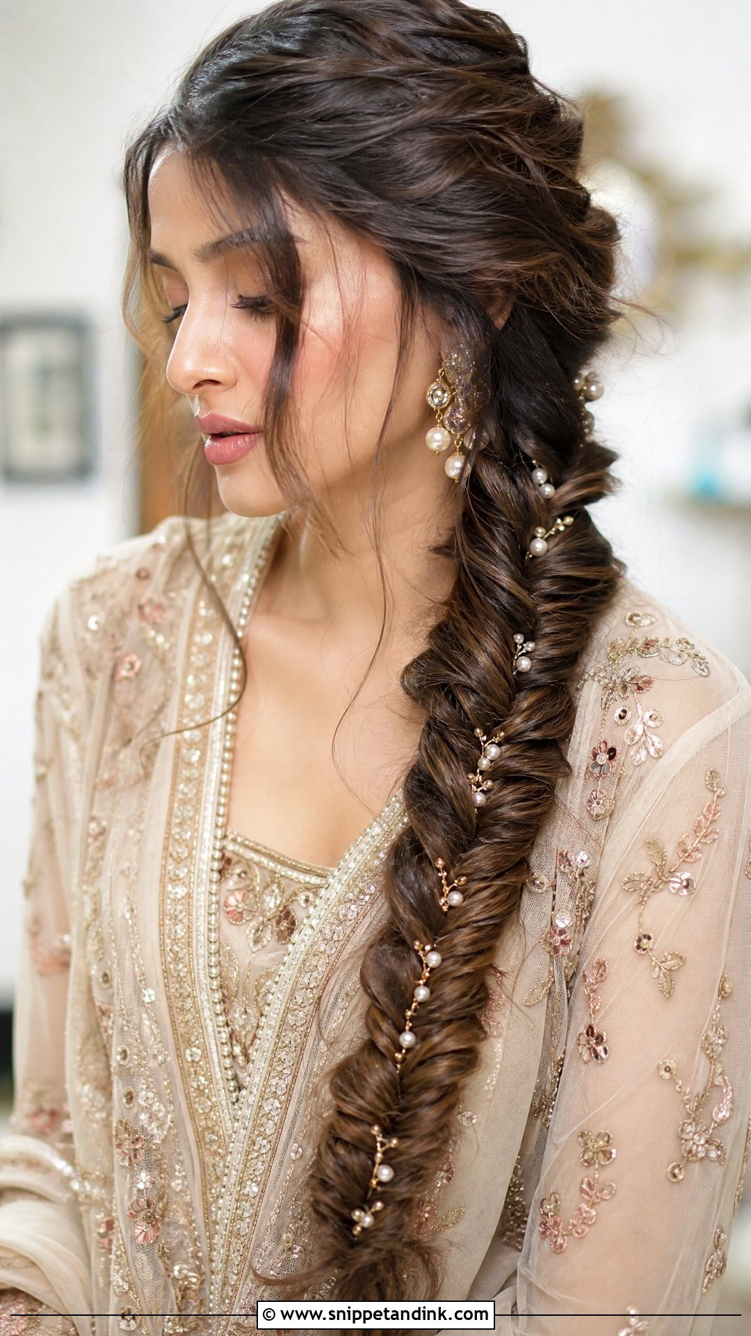 Fishtail Braid Over The Shoulder - Snippet and Ink - 30 Engagement Hairstyles Front Look