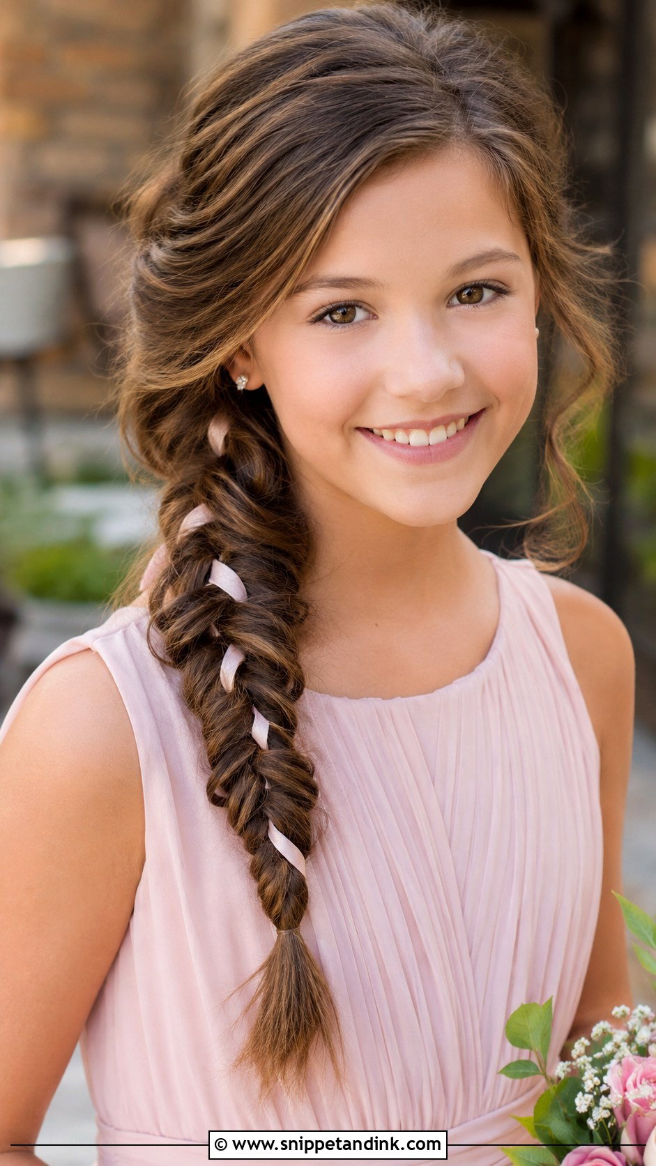 Fishtail Braid To The Side - Snippet and Ink - 30 Kids Wedding Hair Ideas