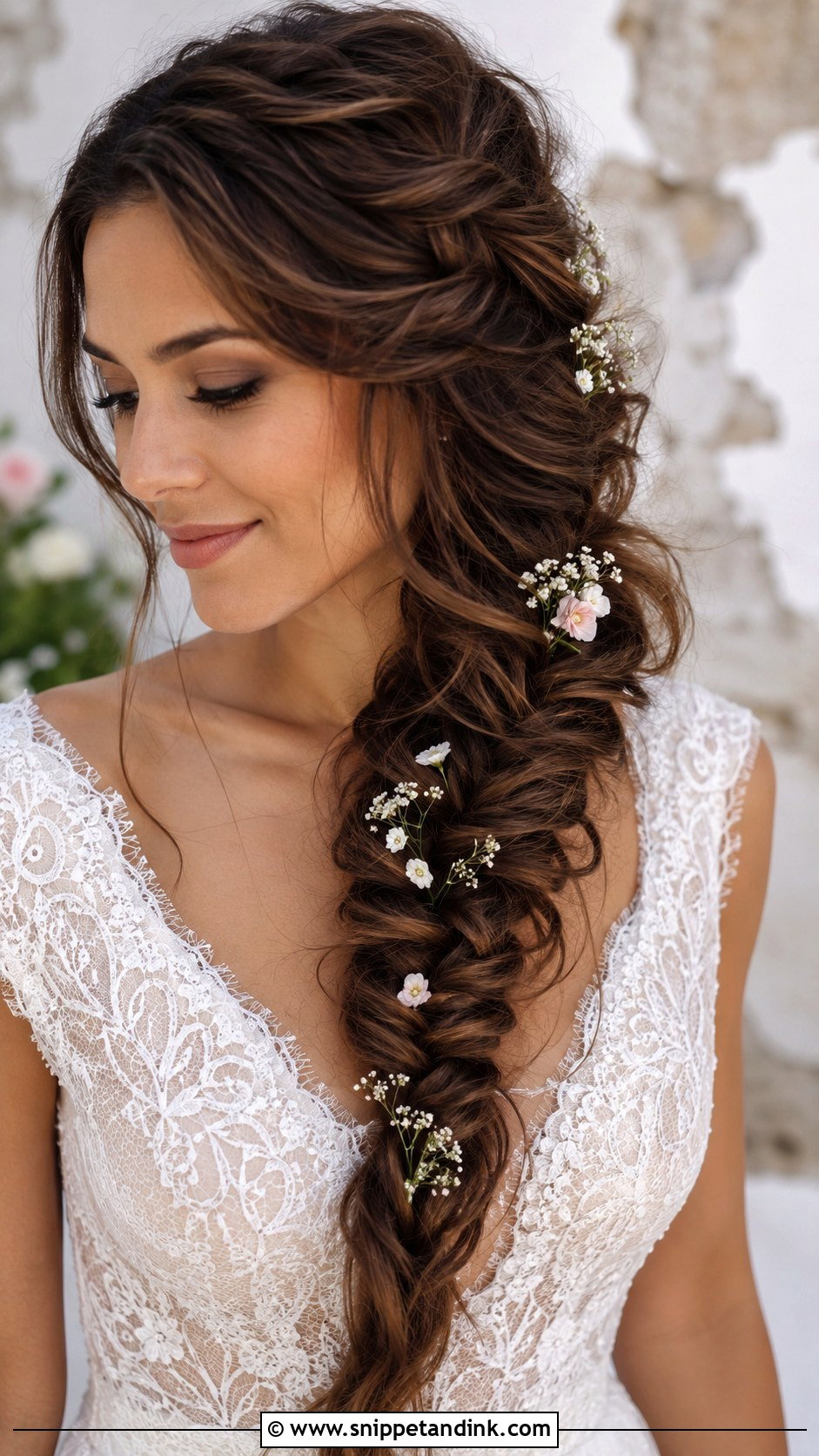 Fishtail Braid To the Side - Snippet and Ink - 25 Wedding Hair Brunette Ideas