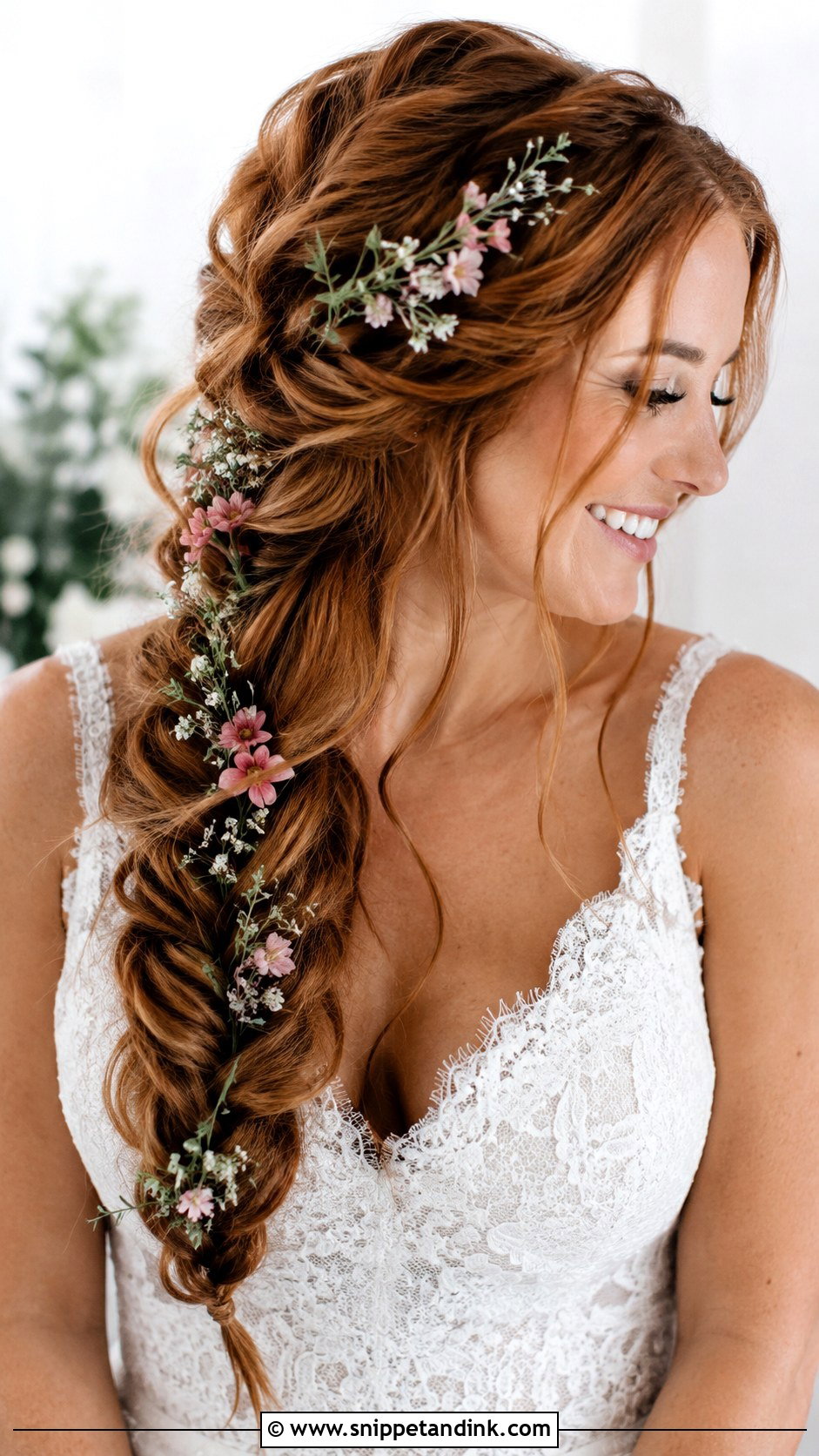 Fishtail Braid Wedding Hair With Flowers - Snippet and Ink - 25 Fairytale Wedding Hair Ideas