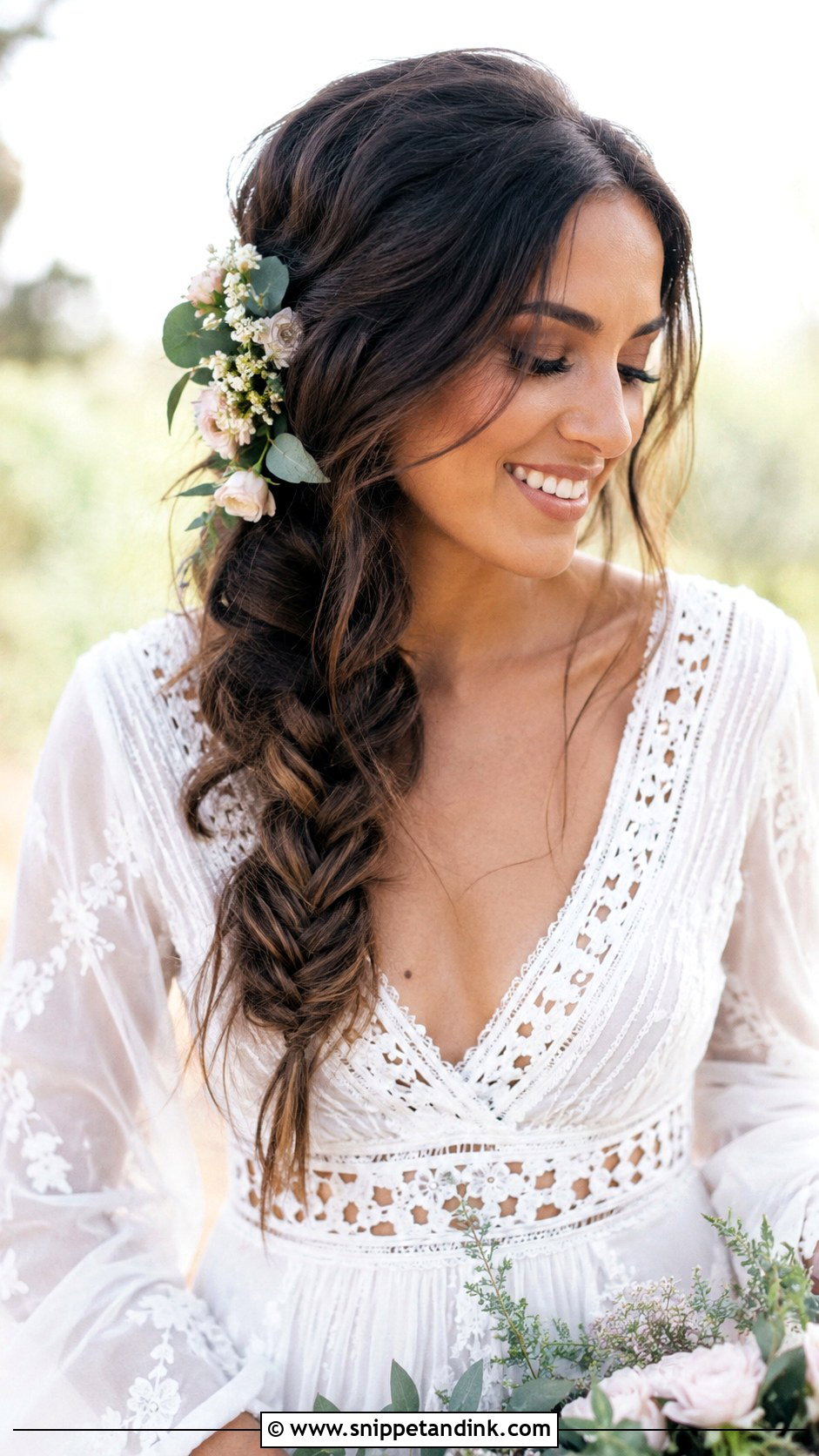 Fishtail Braid Wedding Hair for Medium Hair - Snippet and Ink - 20 Medium Bridal Hair Ideas