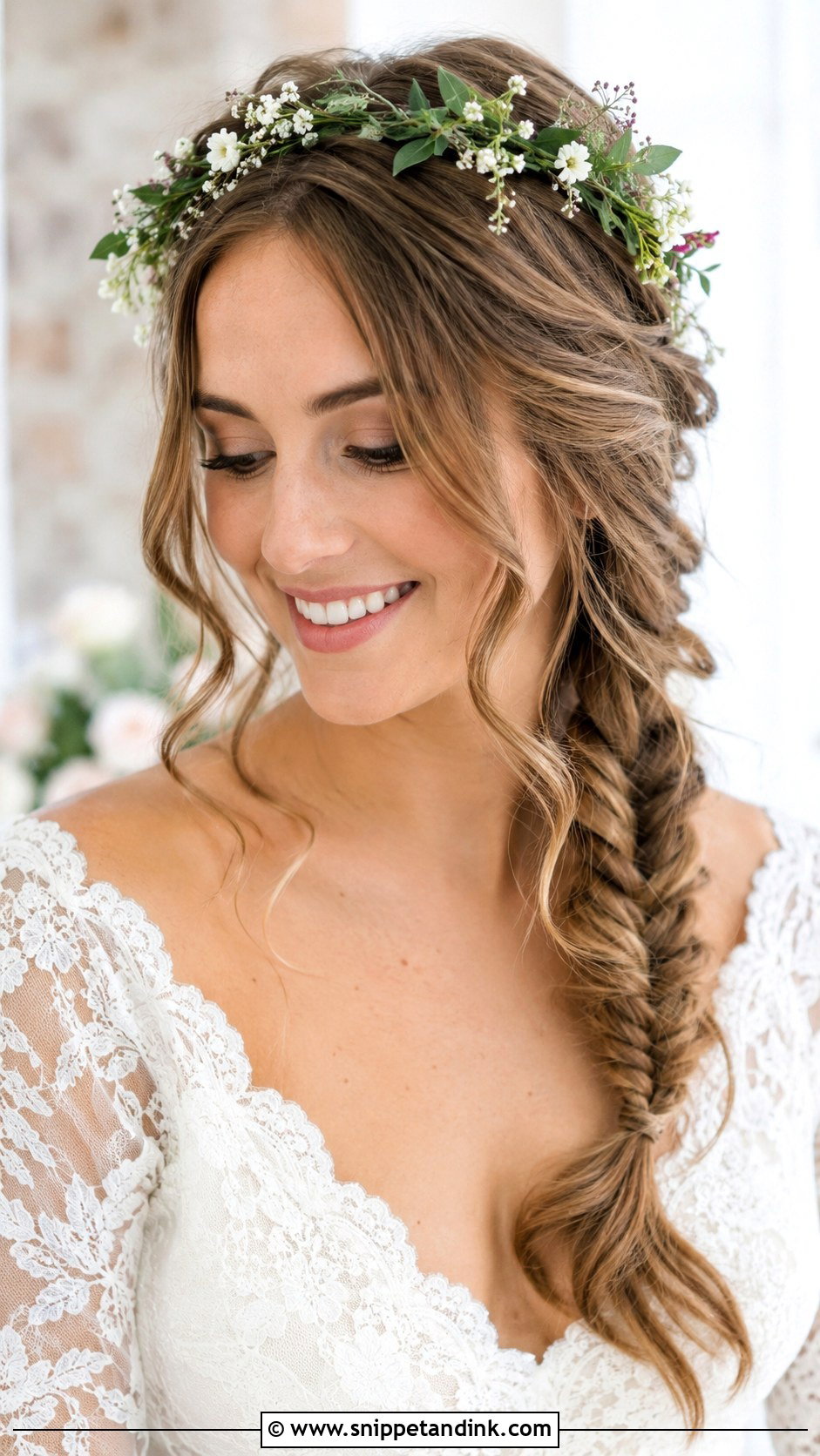 Fishtail Braid Wedding Hairstyle for Medium Hair - Snippet and Ink - 25 Medium Length Wedding Hair Ideas