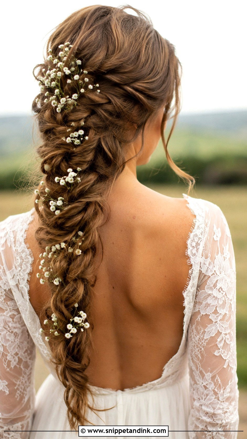 Fishtail Braid With Babys Breath - Snippet and Ink - 25 Wedding Hair Flowers