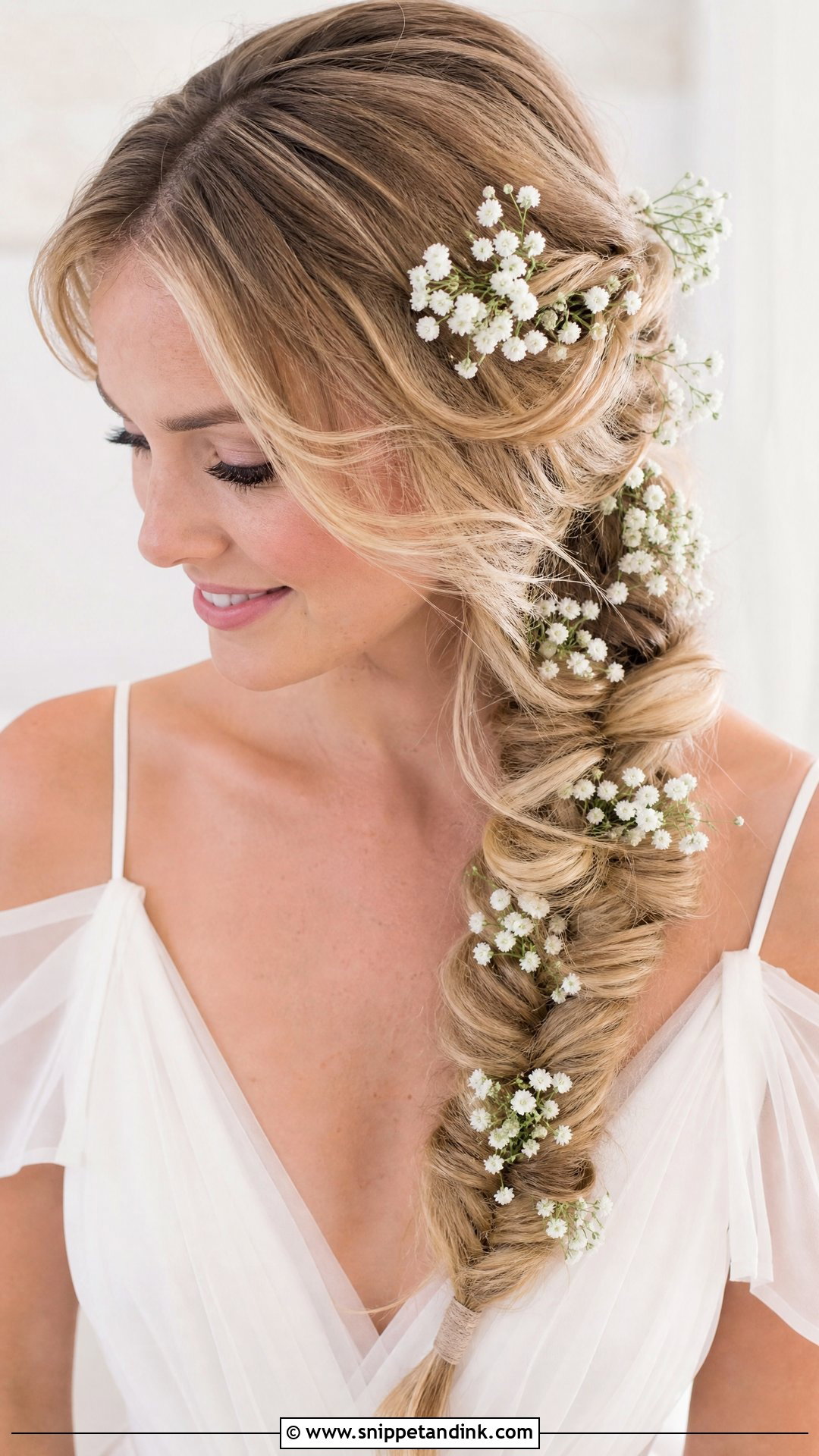 Fishtail Braid With Babys Breath - Snippet and Ink - 20 Bohemian Bridal Hair Ideas