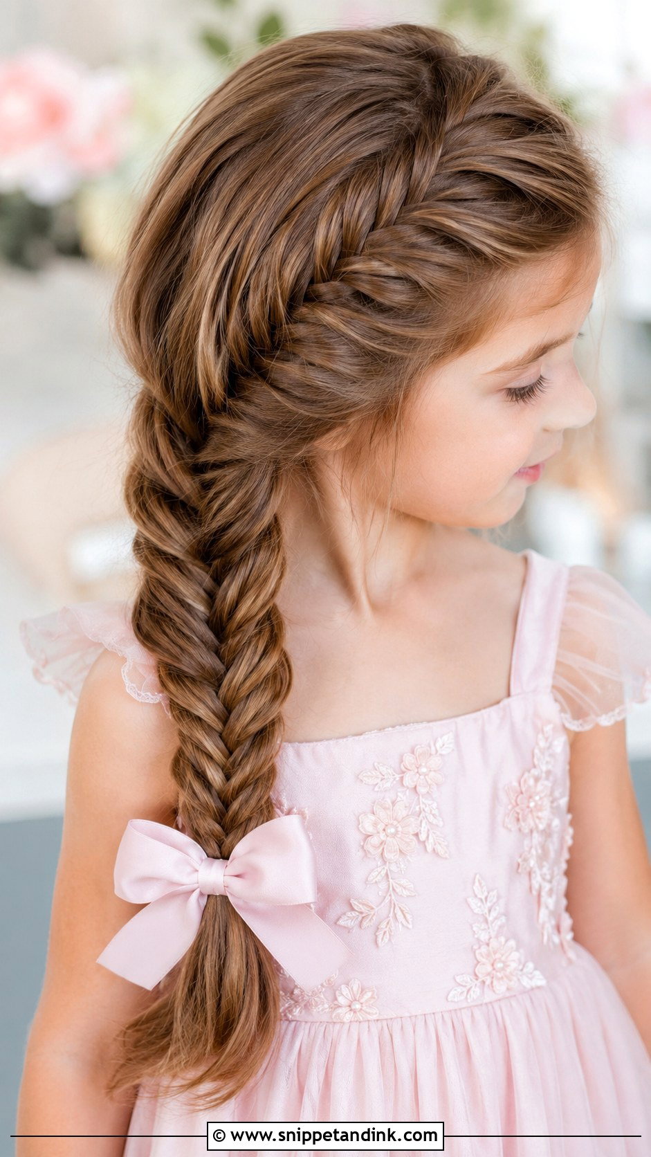 Fishtail Braid With Bow - Snippet and Ink - 20 Girls Wedding Hairstyles