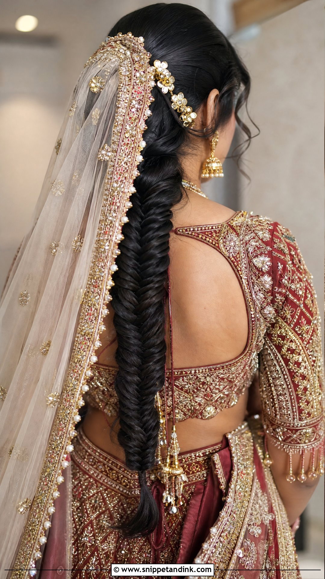 Fishtail Braid With Dupatta - Snippet and Ink - 20 Fishtail Braid Hairstyles Indian Wedding