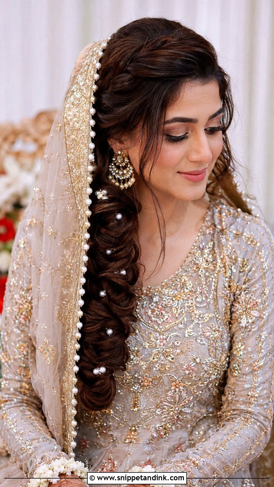 Fishtail Braid With Dupatta - Snippet and Ink - 20 Pakistani Bridal Hairstyles with Dupatta