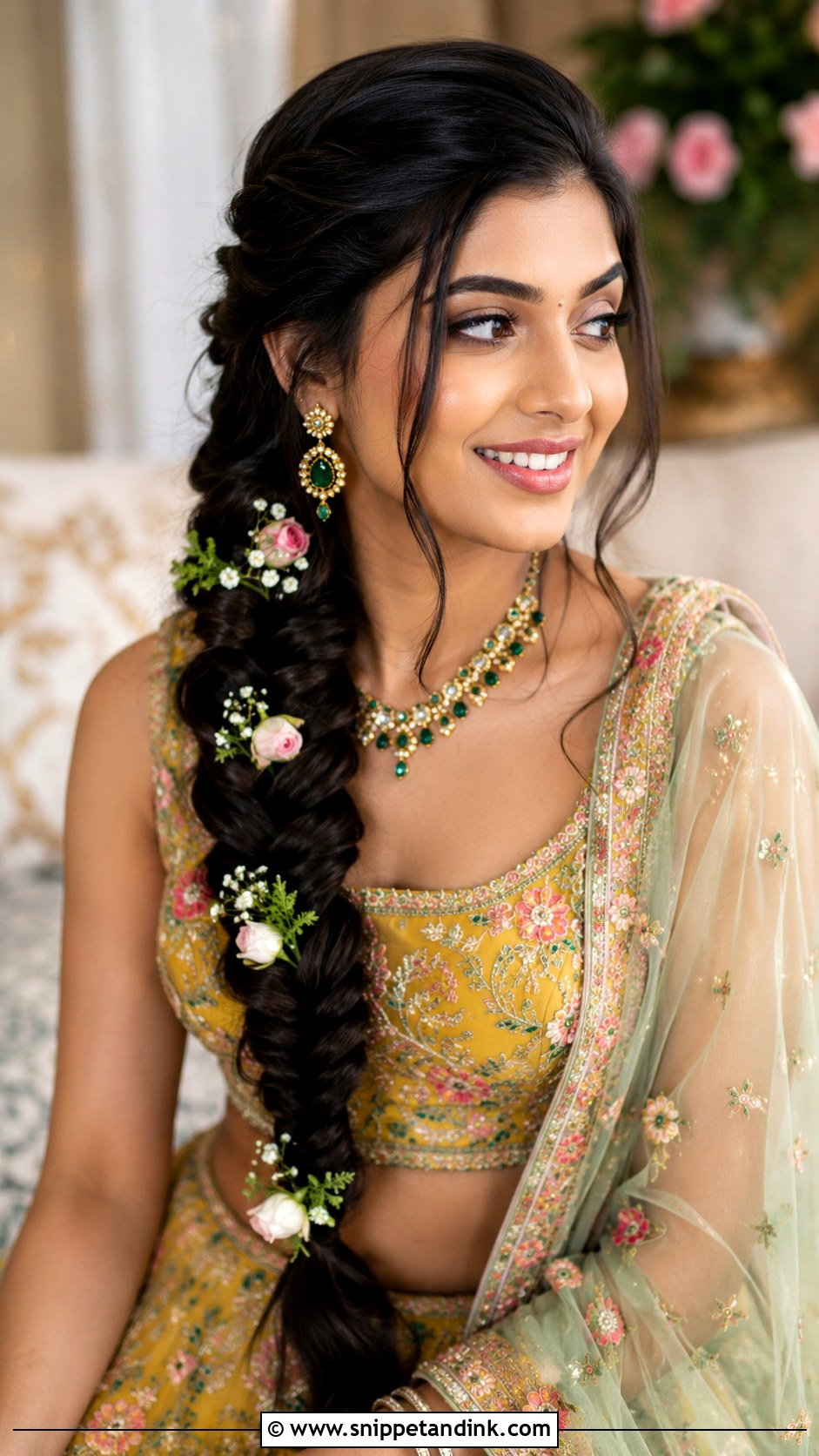 Fishtail Braid With Floral Accents - Snippet and Ink - 20 Sangeet Hair Styles