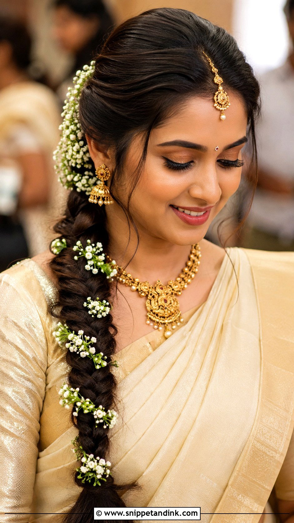 Fishtail Braid With Floral Accents - Snippet and Ink - 30 Kerala Bride Hairstyles