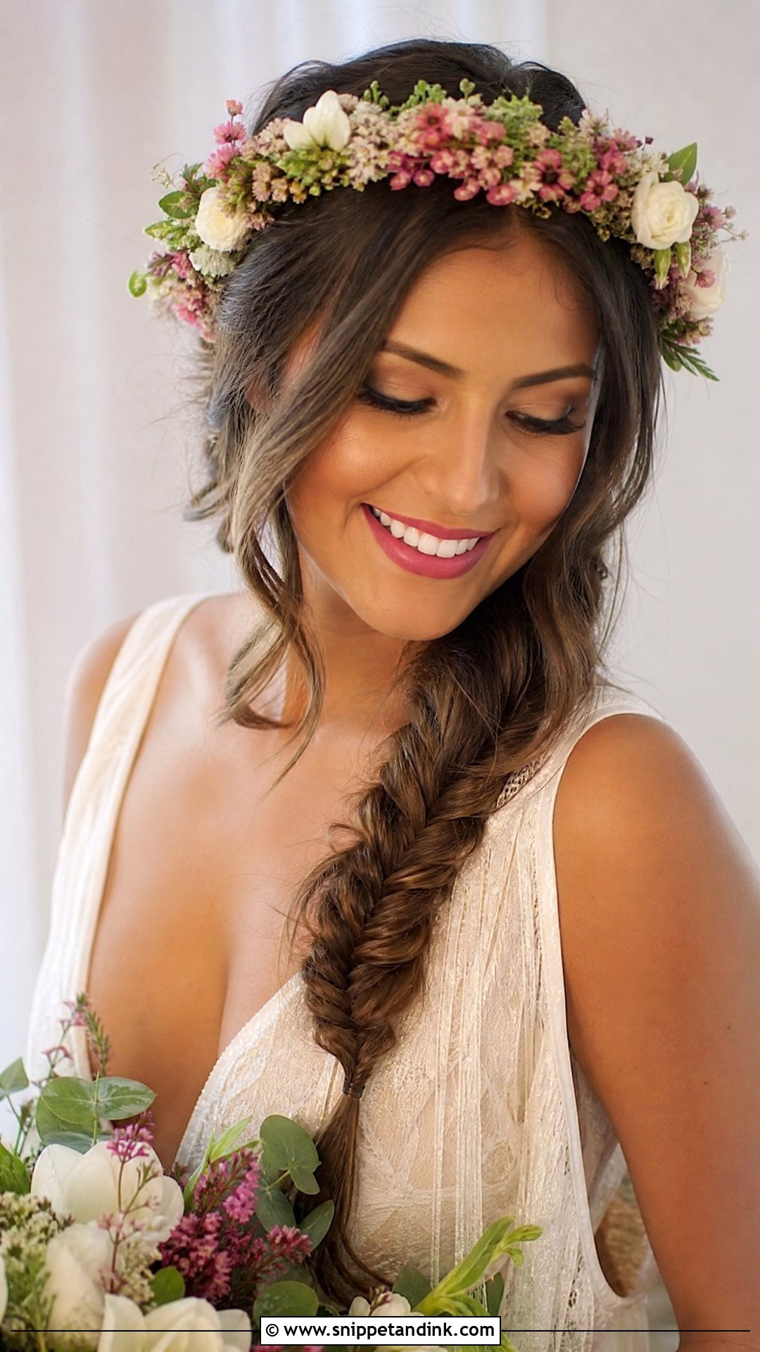 Fishtail Braid With Floral Crown - Snippet and Ink - 20 Wedding Crown Hairstyles