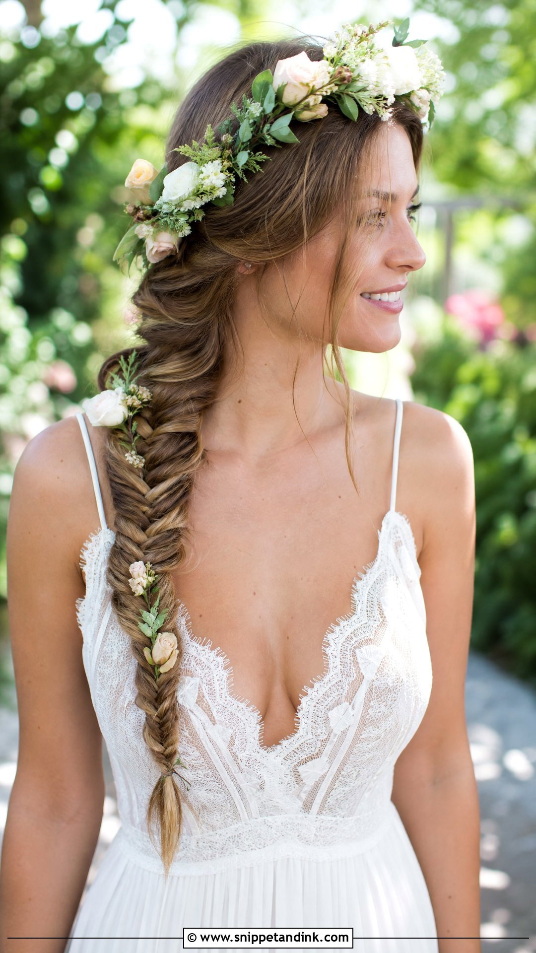 Fishtail Braid With Flower Crown - Snippet and Ink - 20 Wedding Hairstyles with Flower Crown