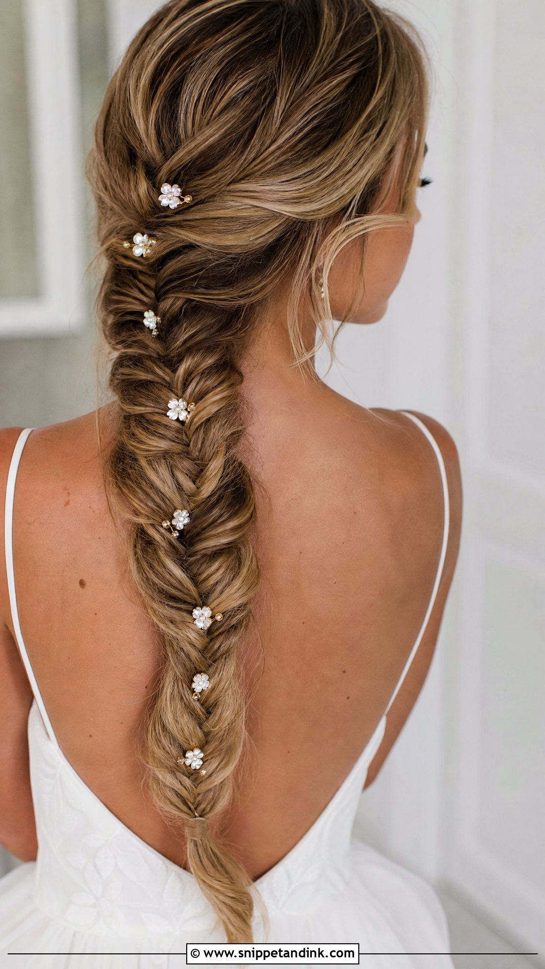 Fishtail Braid With Flower Hair Pins - Snippet and Ink - 15 Flower Hair Pins Wedding Ideas