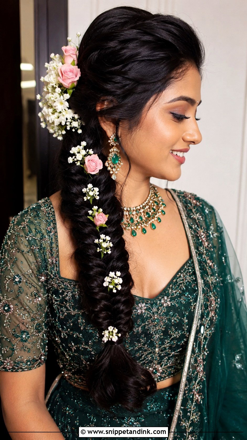 Fishtail Braid With Flowers - Snippet and Ink - 20 South Indian Bridal Wedding Hairstyles
