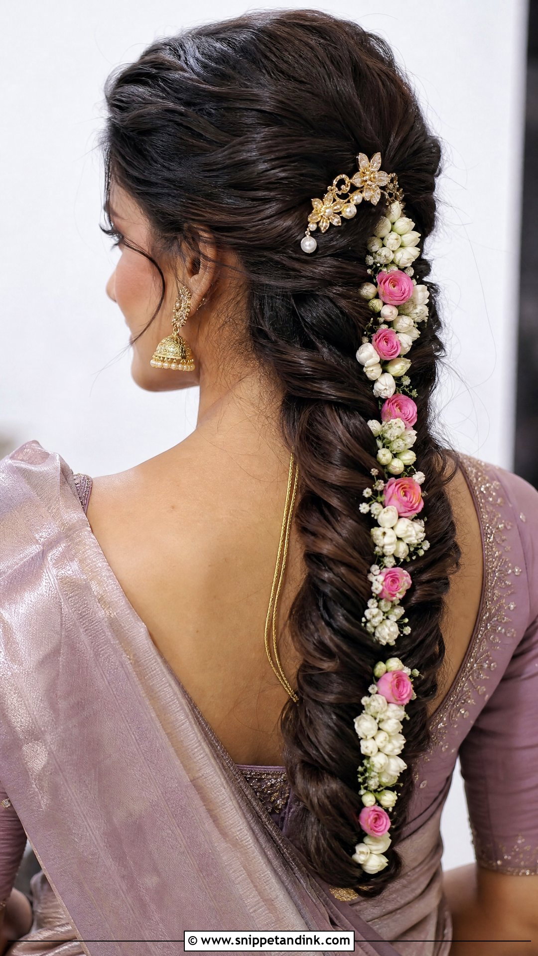 Fishtail Braid With Flowers - Snippet and Ink - 20 Tamil Wedding Hairstyle Ideas