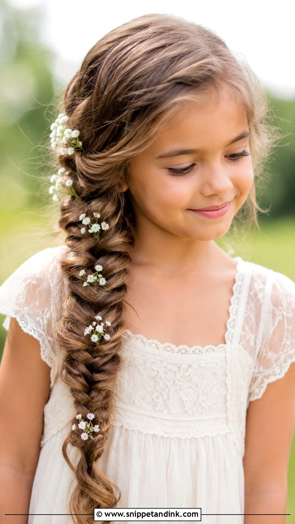 Fishtail Braid With Flowers - Snippet and Ink - 25 Hairstyle for Girls Wedding Ideas