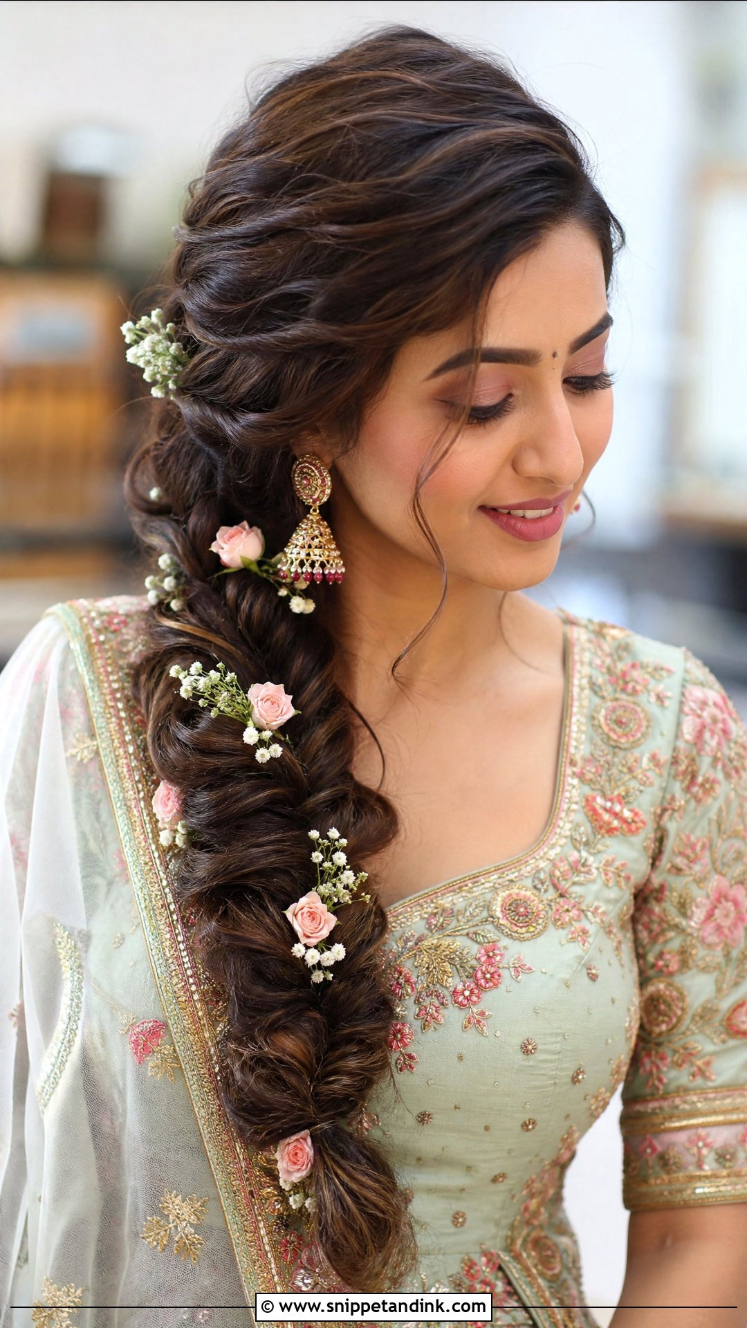 Fishtail Braid With Flowers - Snippet and Ink - 25 Indian Wedding Hairstyle Ideas
