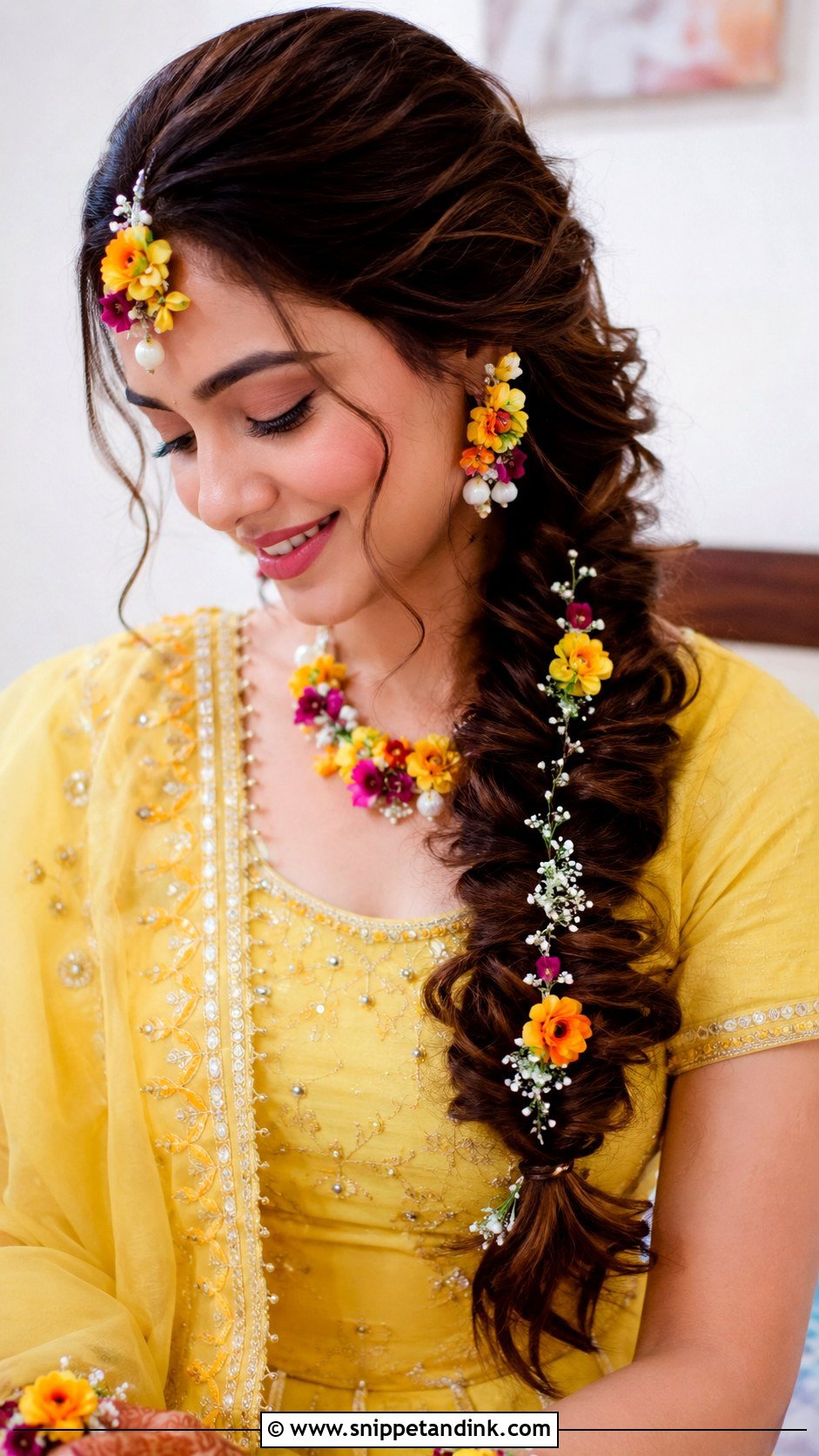 Fishtail Braid With Flowers - Snippet and Ink - 25 Indian Weddings Bridal Hairstyles