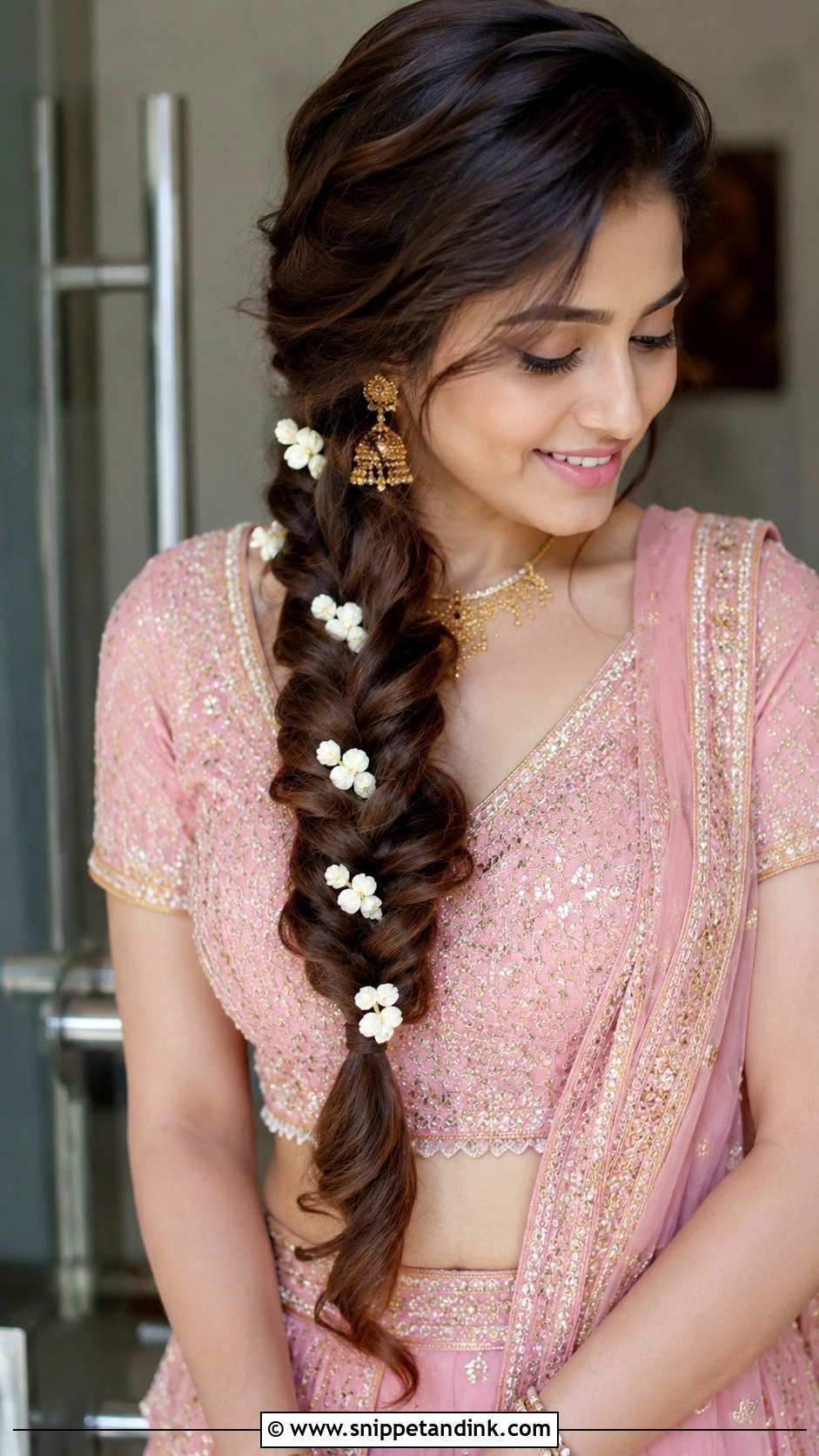 Fishtail Braid With Flowers - Snippet and Ink - 25 South Indian Wedding Braids Hairstyles