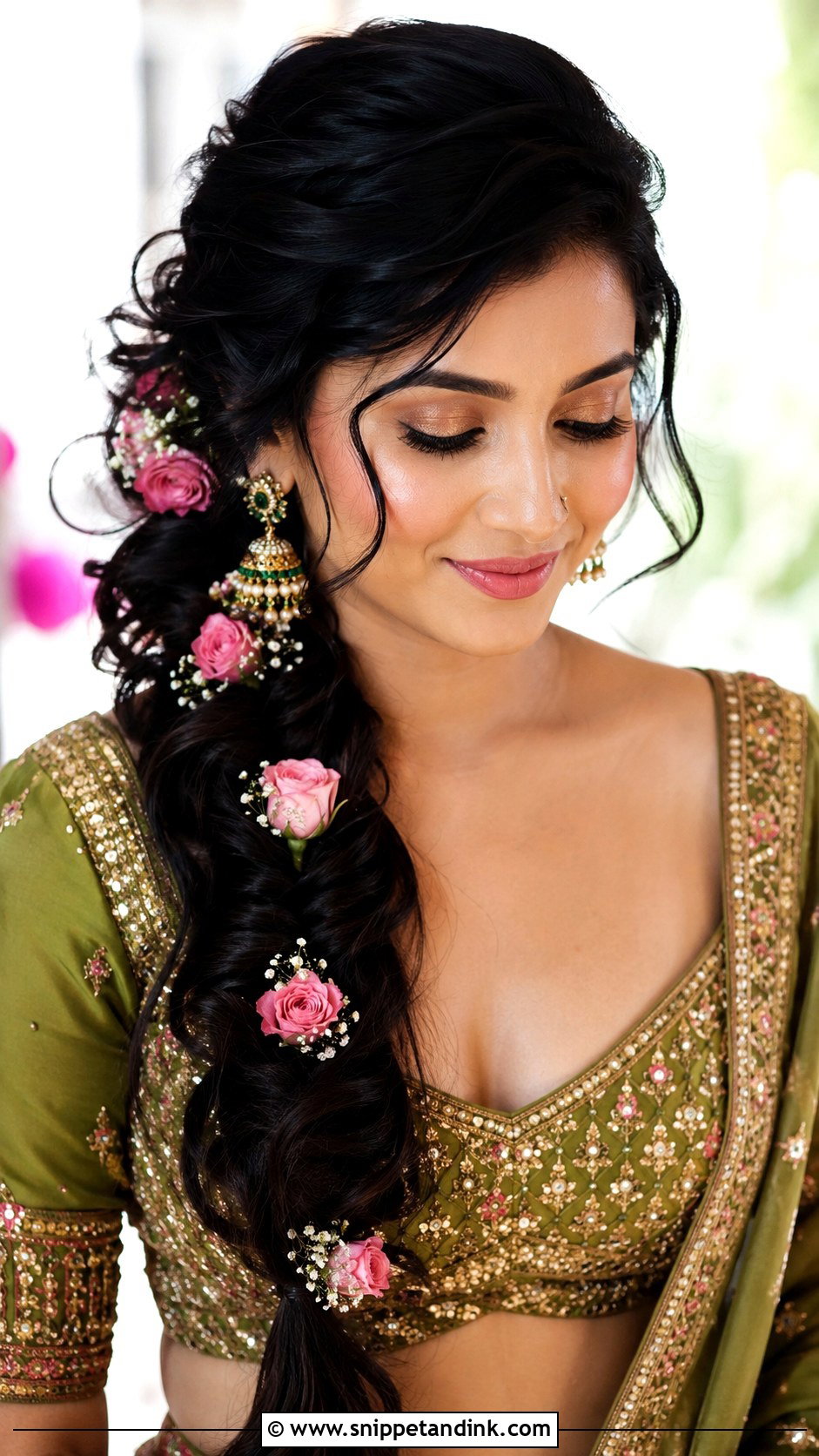 Fishtail Braid With Flowers - Snippet and Ink - 25 Trendy Indian Wedding Hairstyles