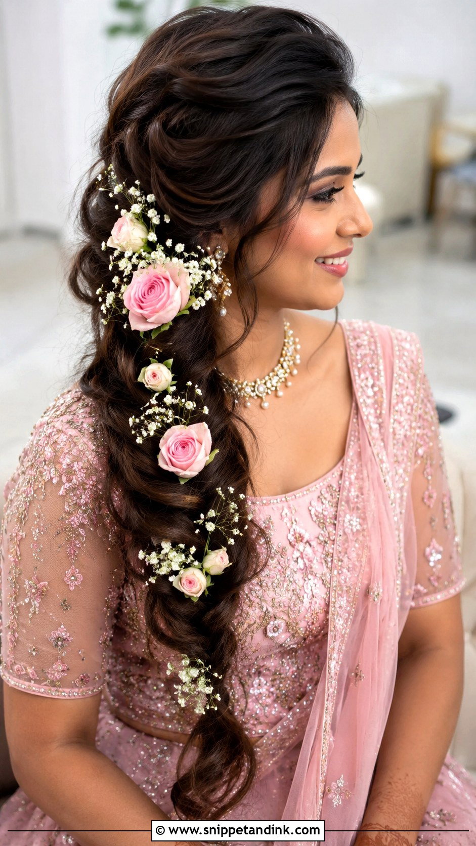 Fishtail Braid With Flowers - Snippet and Ink - 30 Sangeet Hairstyles for Bride