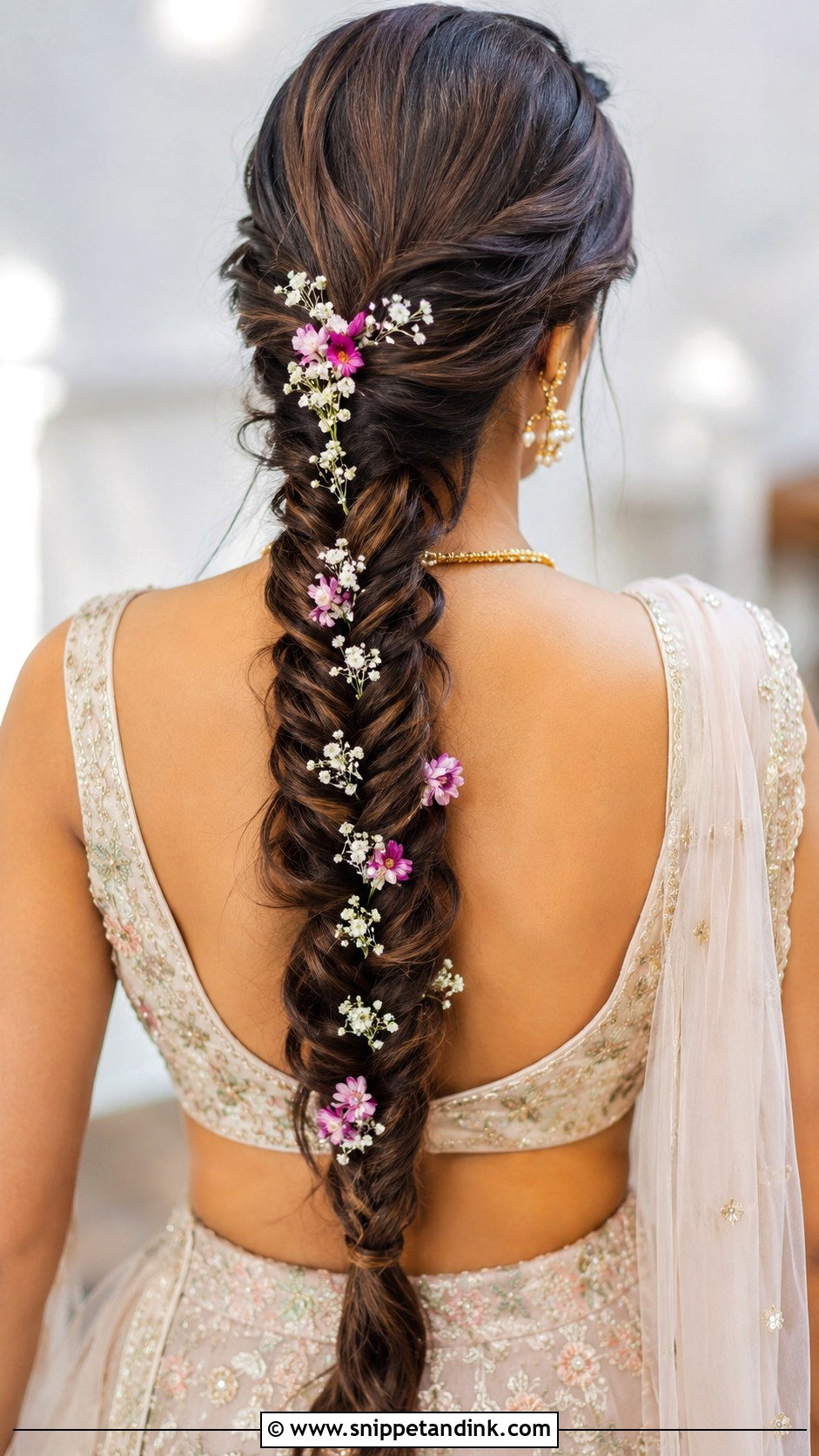 Fishtail Braid With Flowers - Snippet and Ink - 35 South Indian Wedding Hairstyles