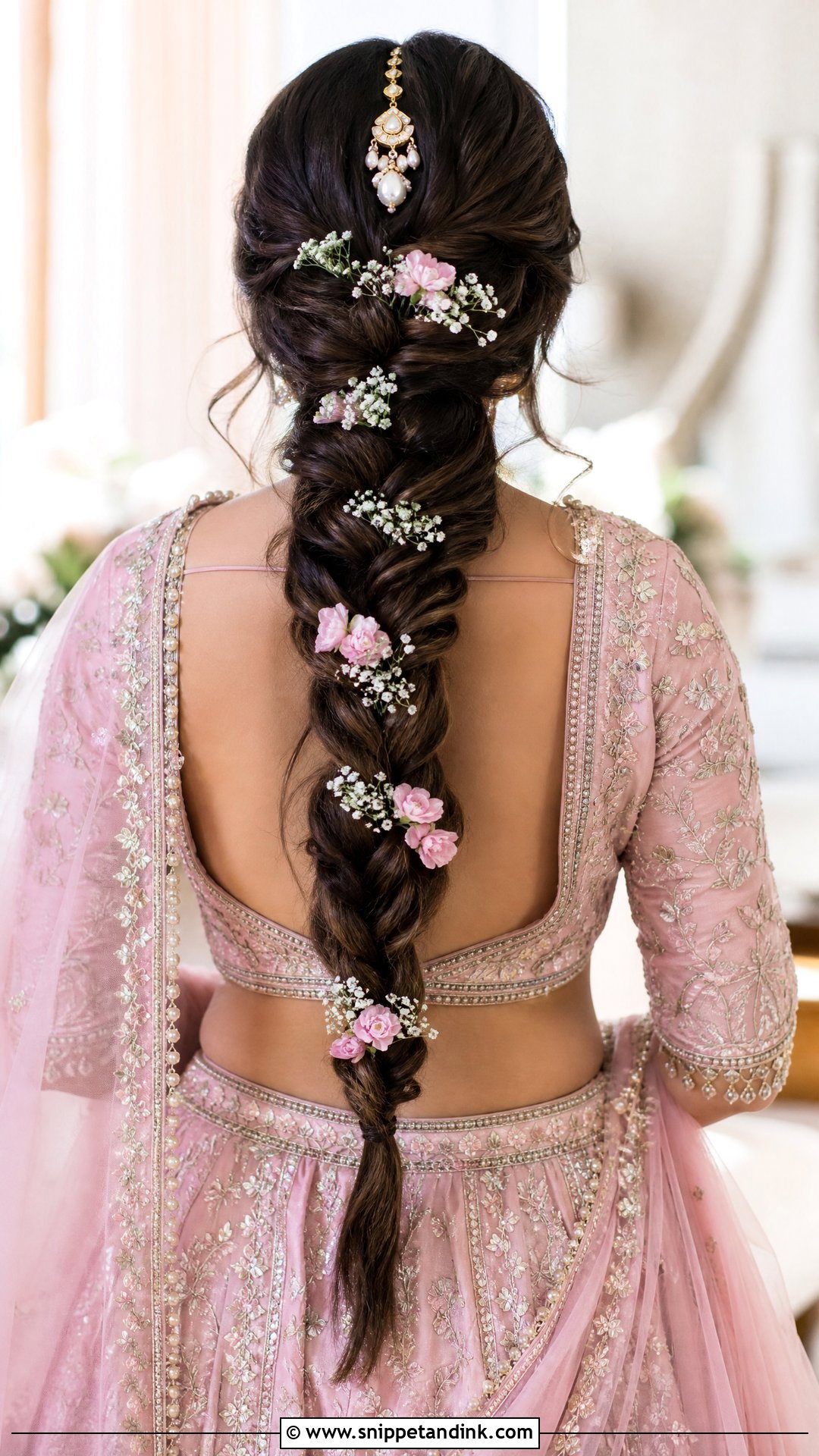 Fishtail Braid With Flowers - Snippet and Ink - 20 Mandap Hairstyle for Bride Ideas