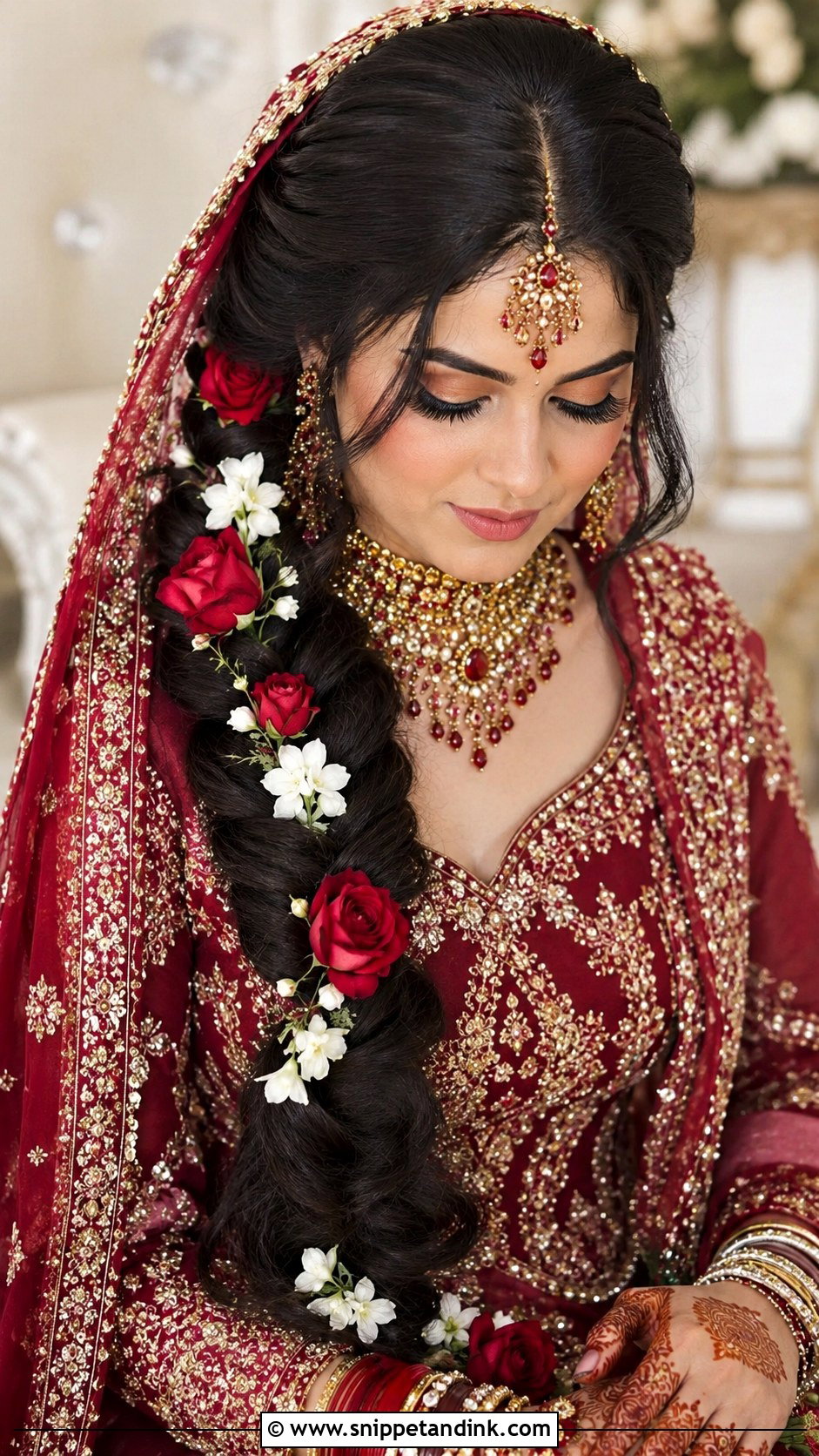 Fishtail Braid With Flowers - Snippet and Ink - 20 Pakistani Barat Bridal Hair Styles