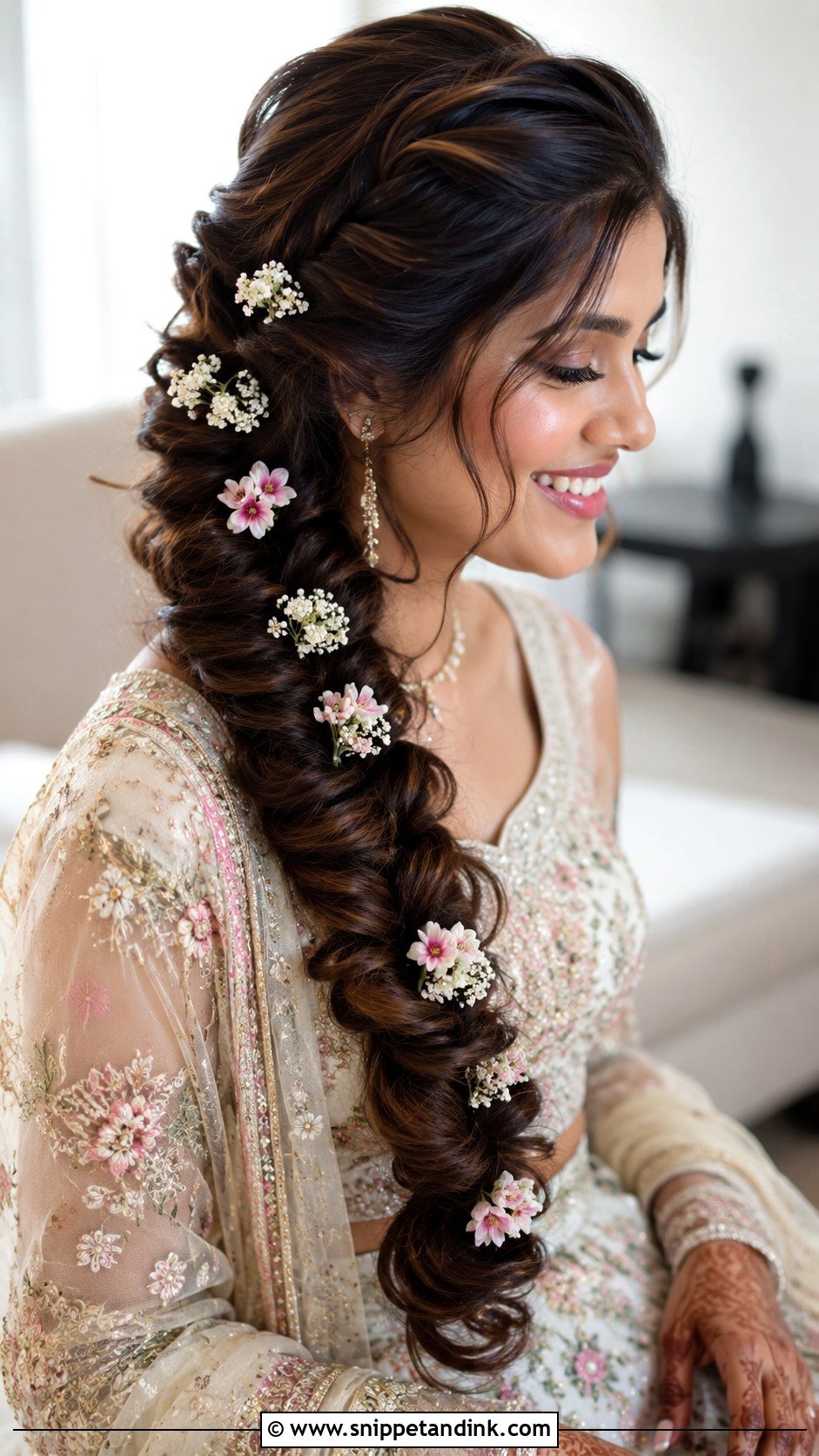 Fishtail Braid With Flowers - Snippet and Ink - 20 Pre Wedding Hairstyles