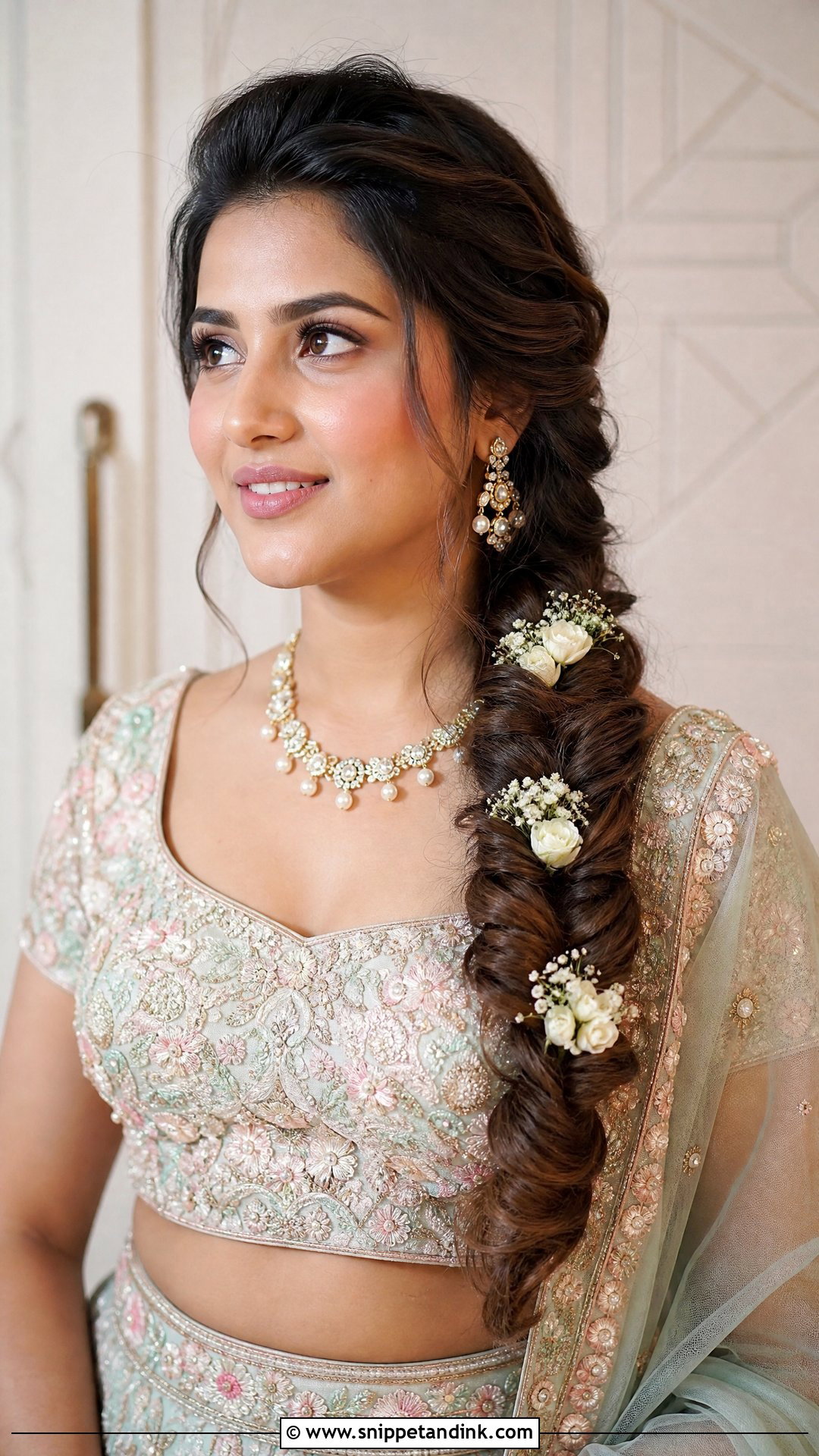Fishtail Braid With Flowers - Snippet and Ink - 20 Sangeet Bridal Hairstyles
