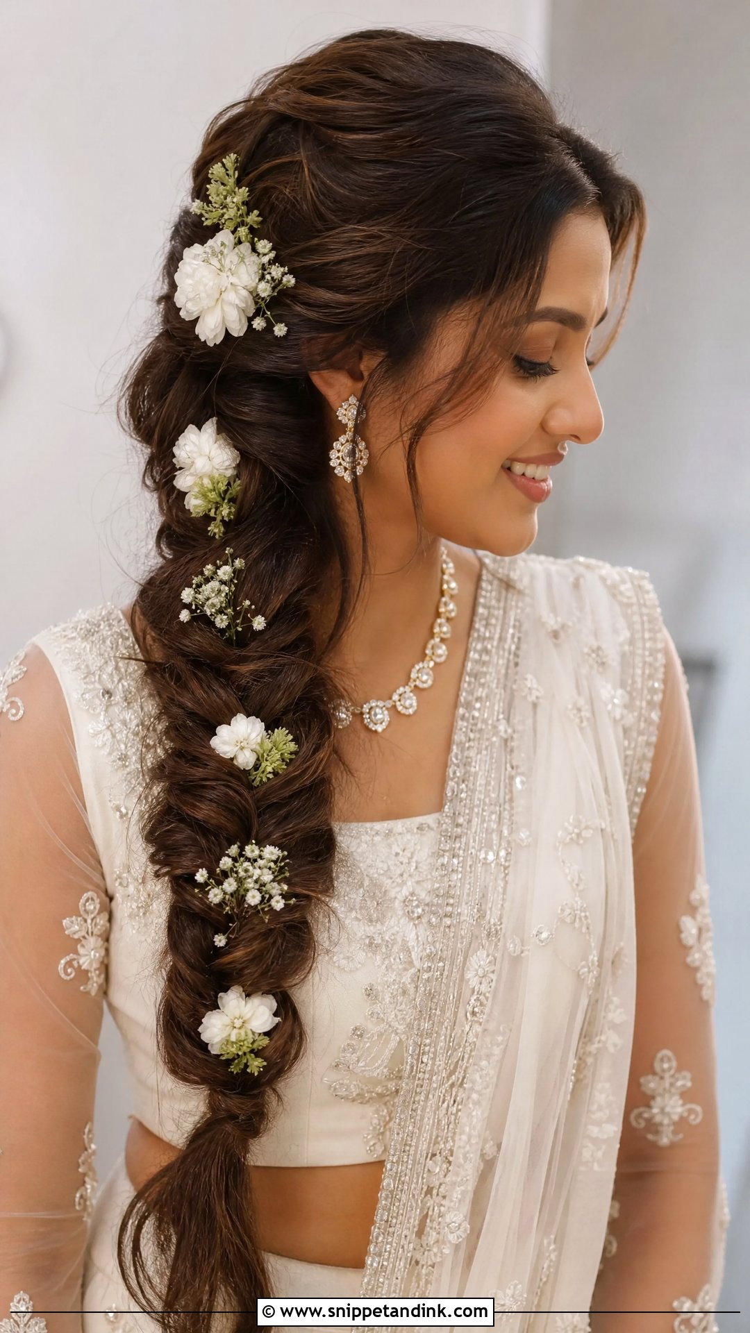 Fishtail Braid With Flowers Bridal Hair - Snippet and Ink - 15 Fishtail Bridal Hair Ideas