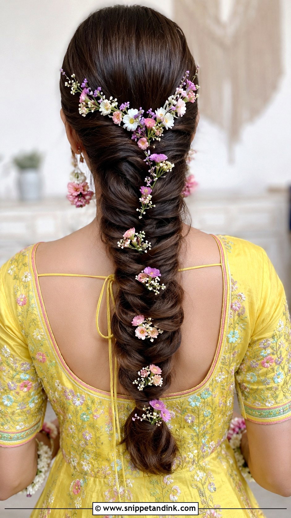 Fishtail Braid With Fresh Flowers - Snippet and Ink - 25 Hairstyles for Haldi Ceremony