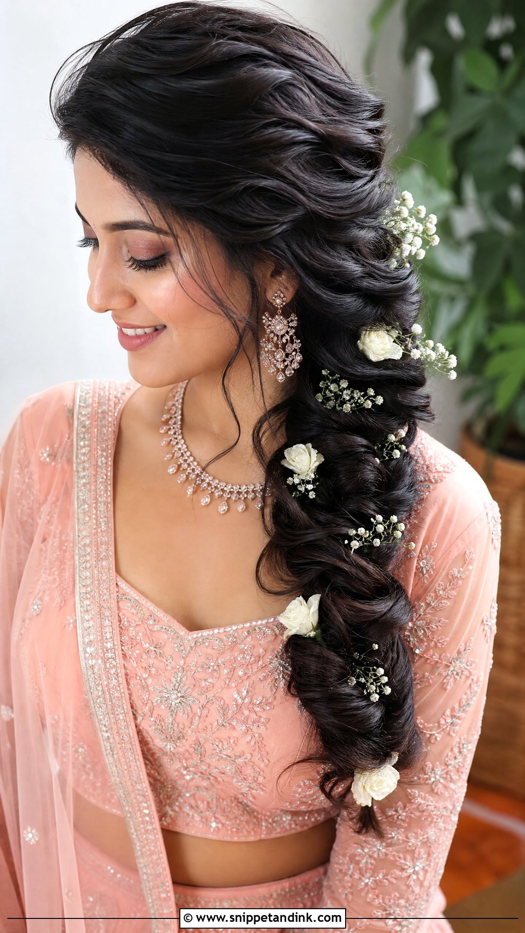 Fishtail Braid With Fresh Flowers - Snippet and Ink - 20 Hindu Wedding Hairstyles