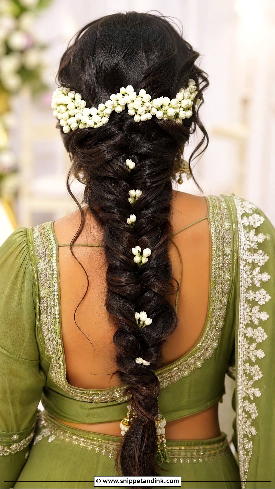 Fishtail Braid With Gajra - Snippet and Ink - 20 Hair Gajra Ideas