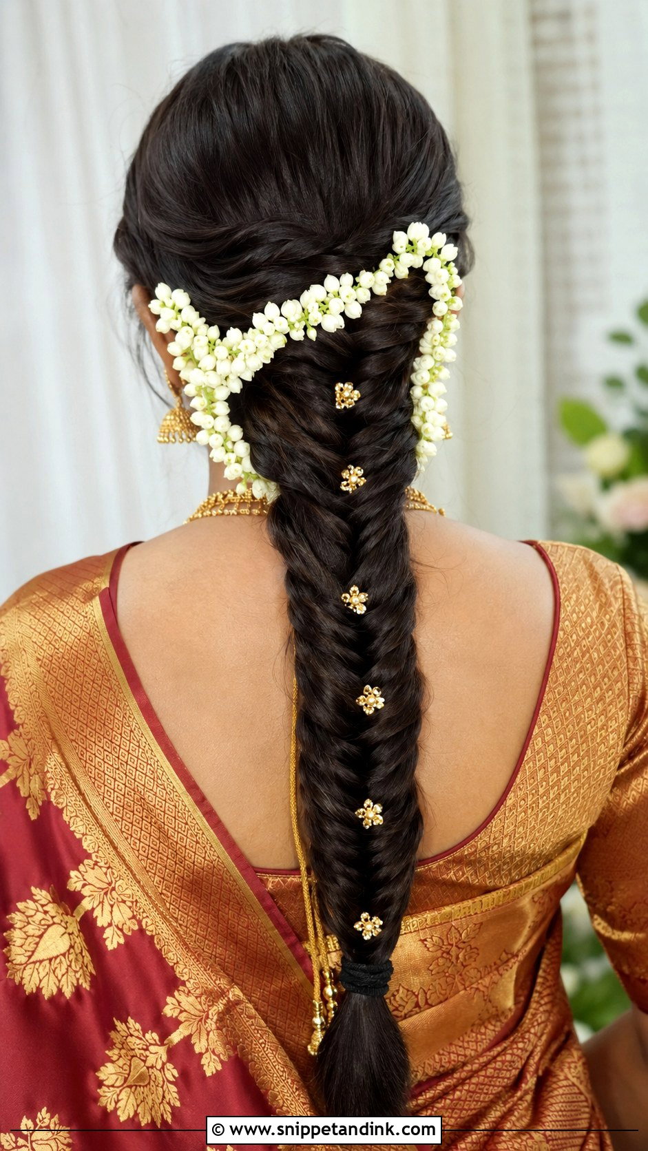 Fishtail Braid With Gajra For Indian Wedding - Snippet and Ink - 20 Indian Wedding Fish Braid Hairstyles