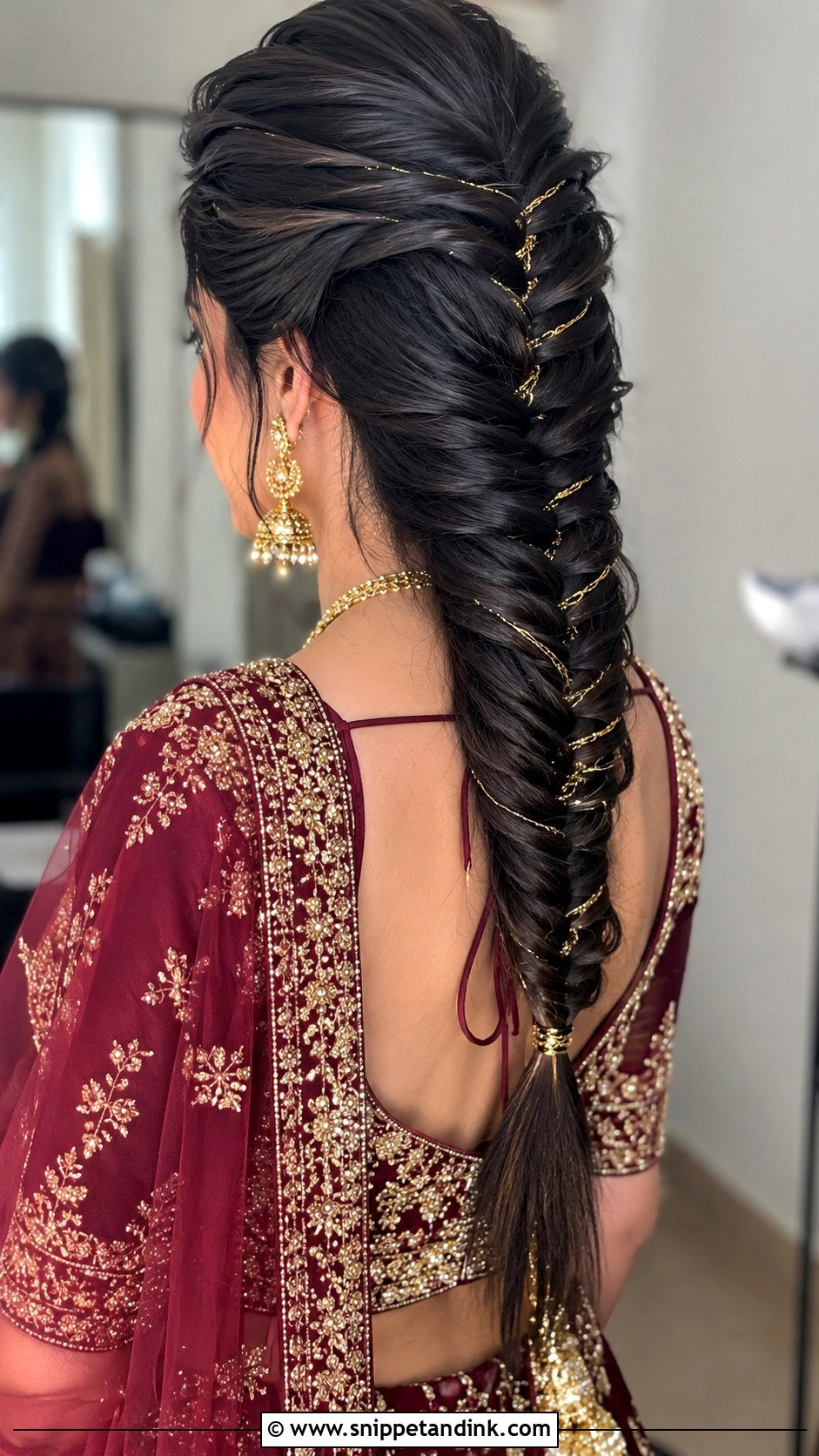 Fishtail Braid With Gold Threads - Snippet and Ink - 30 Indian Bridal Hairstyles