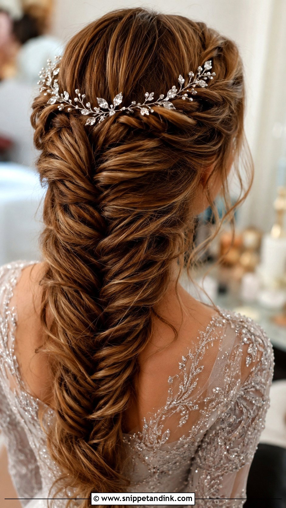 Fishtail Braid With Headpiece - Snippet and Ink - 20 Fishtail Wedding Hair Ideas