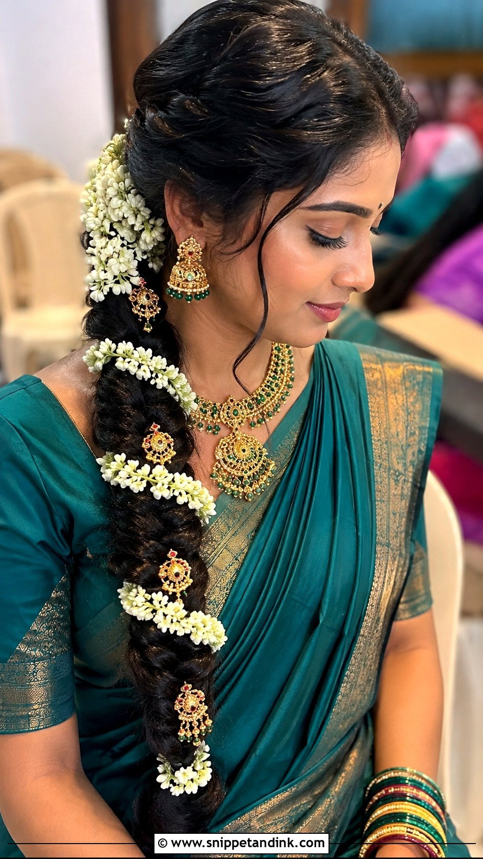 Fishtail Braid With Jasmine - Snippet and Ink - 20 South Indian Bride Hairstyle with Jasmine Flowers