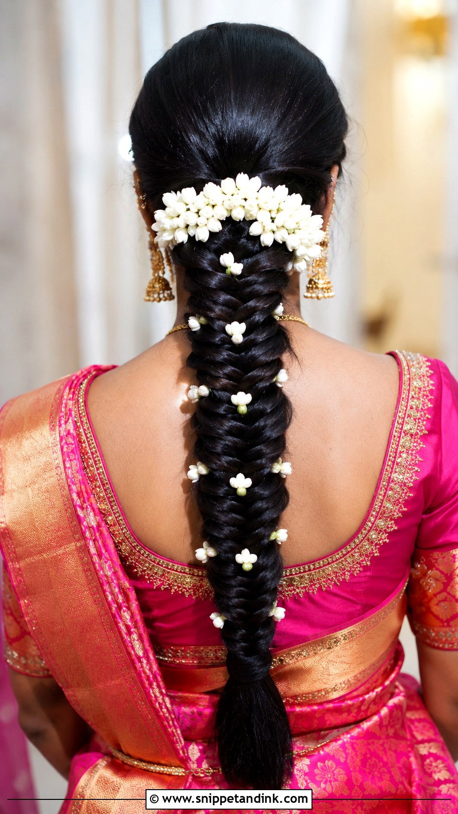 Fishtail Braid With Jasmine - Snippet and Ink - 25 Tamil Bride Hairstyle Ideas