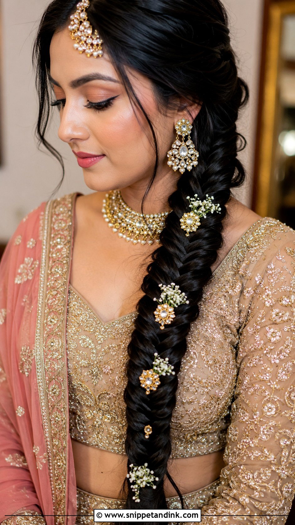 Fishtail Braid With Jewelry - Snippet and Ink - 25 Hindu Bride Hairstyle Ideas