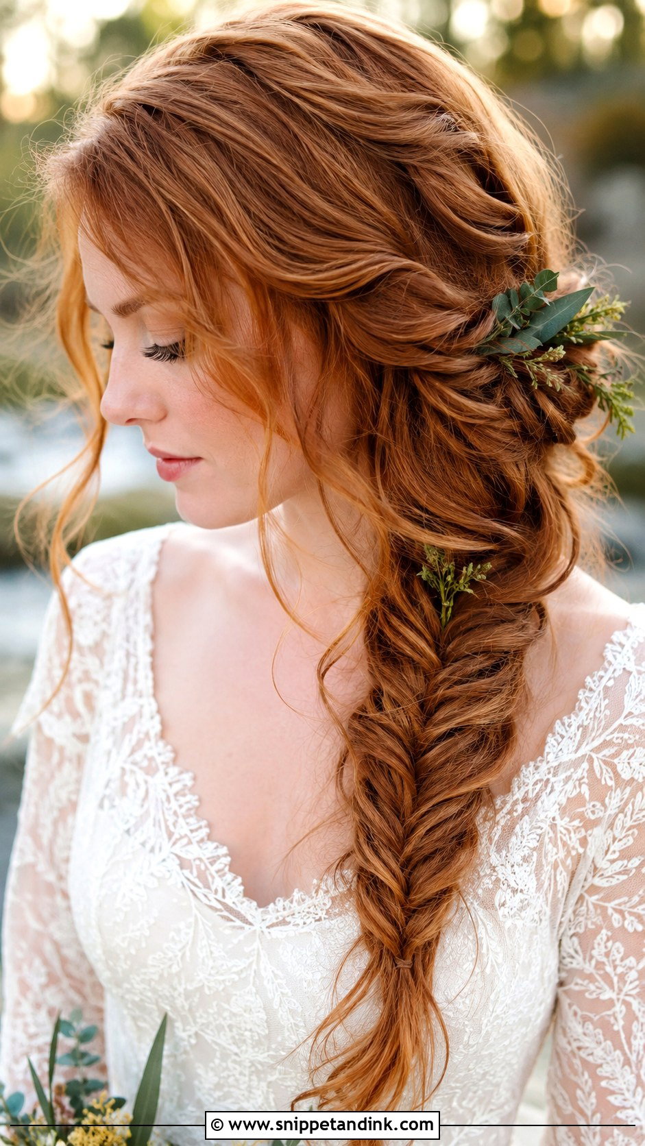 Fishtail Braid With Loose Strands - Snippet and Ink - 25 Whimsical Bridal Hair Ideas