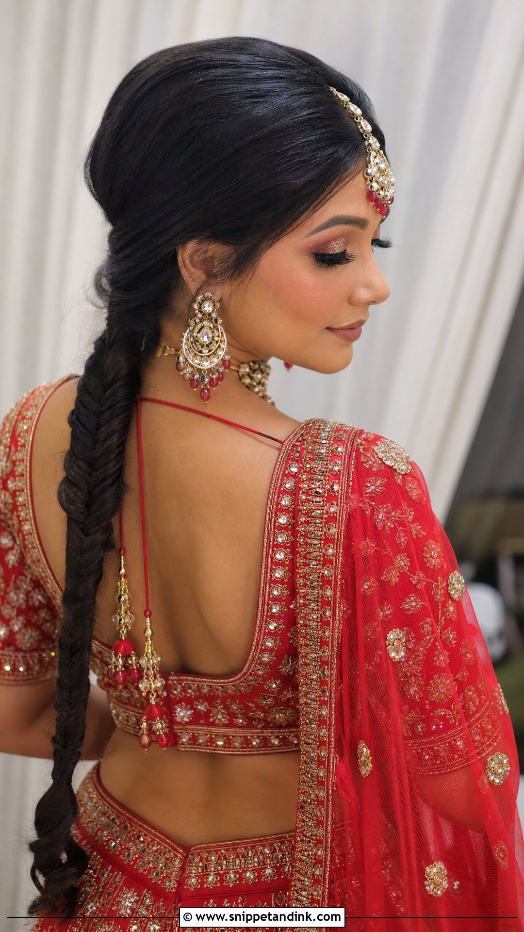 Fishtail Braid With Maang Tikka - Snippet and Ink - 20 Fishtail Braid Hairstyles Indian Wedding