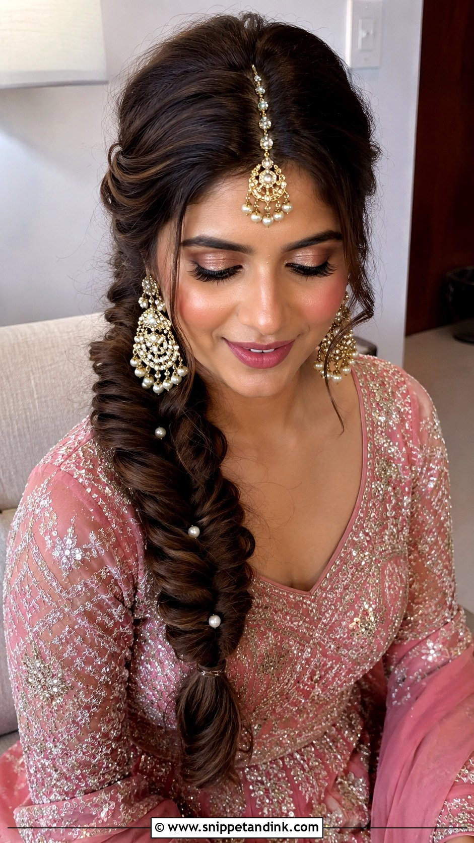 Fishtail Braid With Maang Tikka - Snippet and Ink - 15 Maangtikka Hairstyles