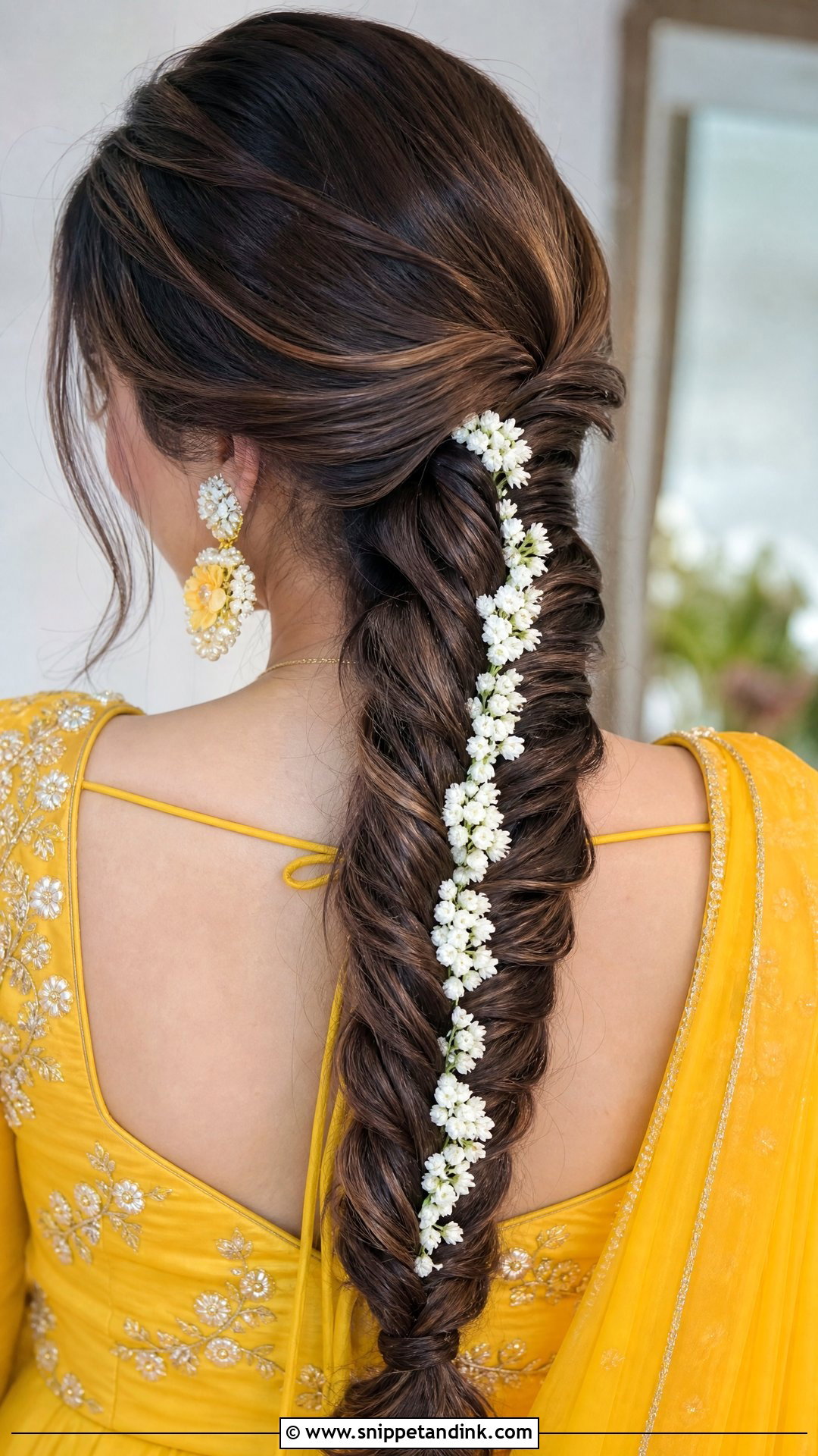 Fishtail Braid With Mogra Flowers - Snippet and Ink - 20 Indian Bridal Braids for Long Hair