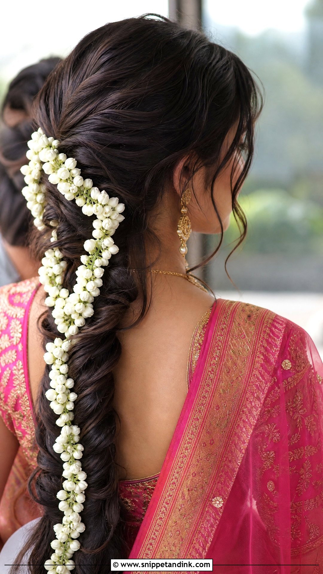 Fishtail Braid With Mogra - Snippet and Ink - 20 Bengali Bridal Hairstyle Ideas